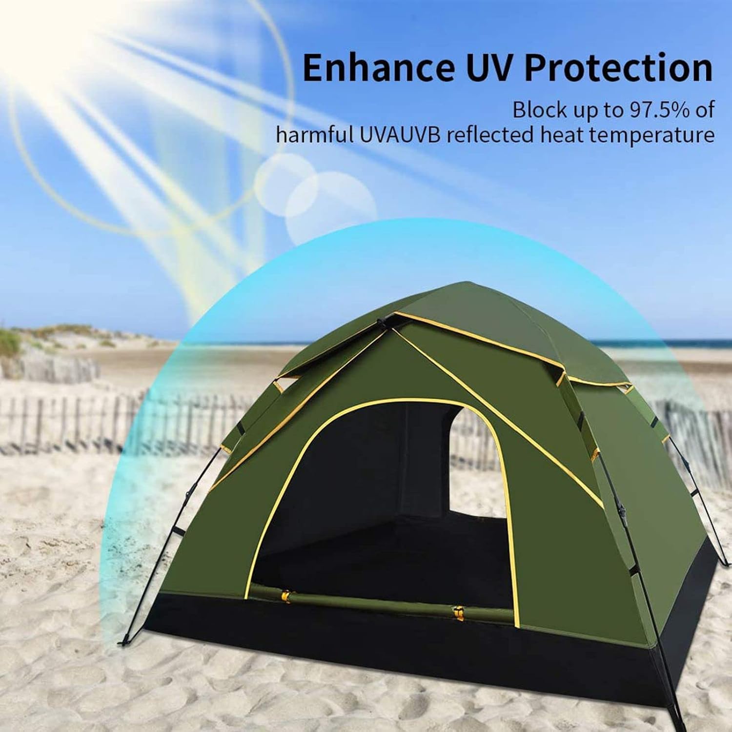 Detalle 2 de GEEDIAR 3-4 Person Instant Pop Up Tent: Easy Setup, 3000mm Waterproof Dome for Festivals and Outdoors