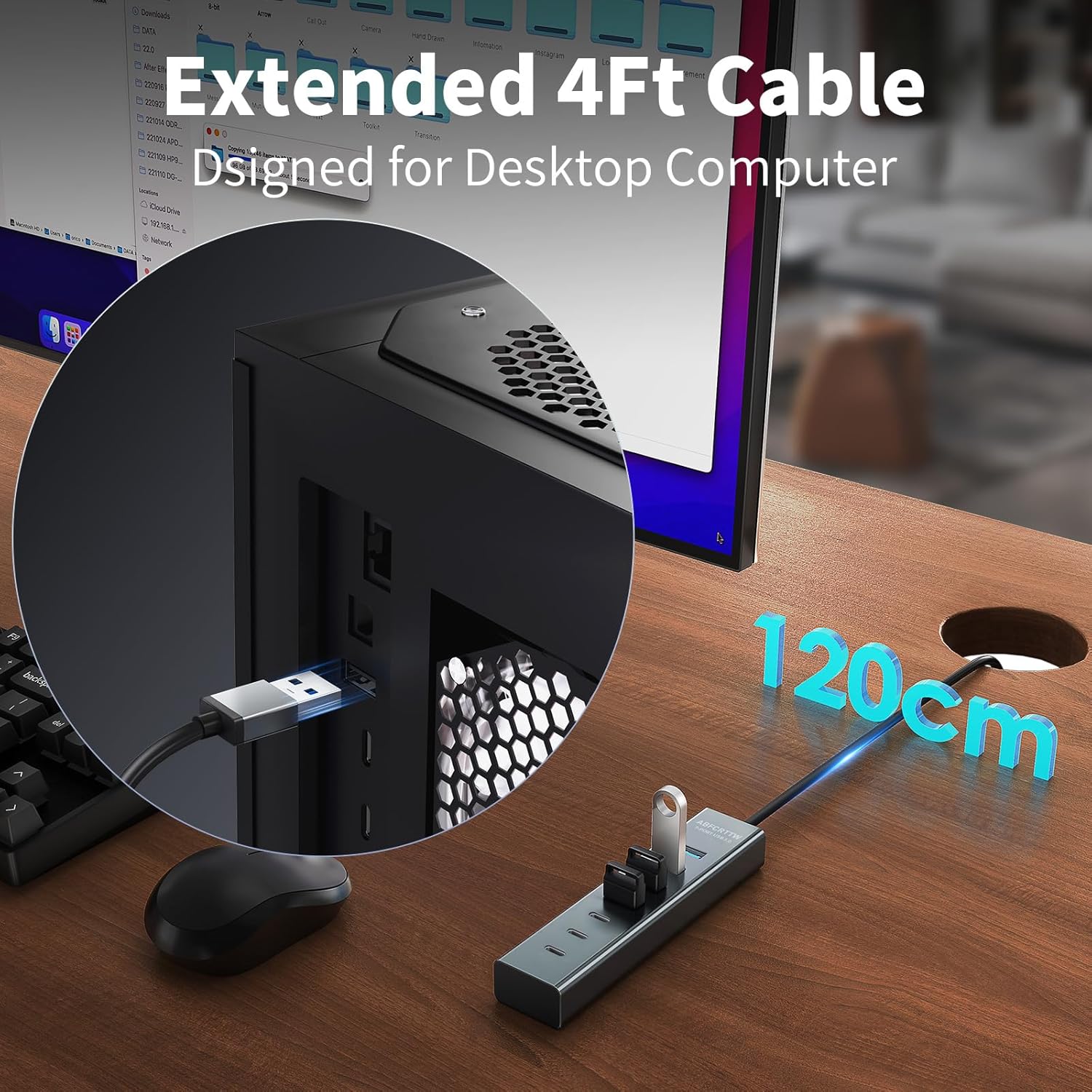 Thumbnail 2 de 7-Port USB 3.0 Aluminium Hub with 1.2m Cable – 4 USB-A / 3 USB-C Desk Splitter