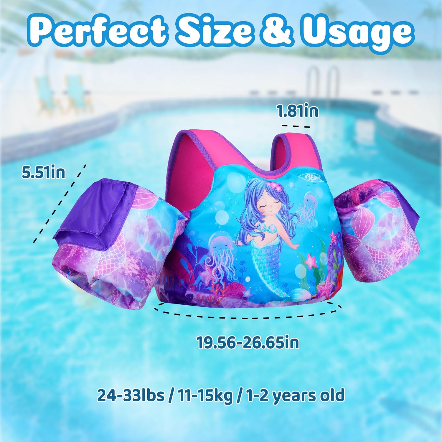 Thumbnail 5 de AEOCOO Puddle Float Jumper Toddler Swim Vest (20–30–50–60–70 lb) with Floaty Sleeves & Water Wings