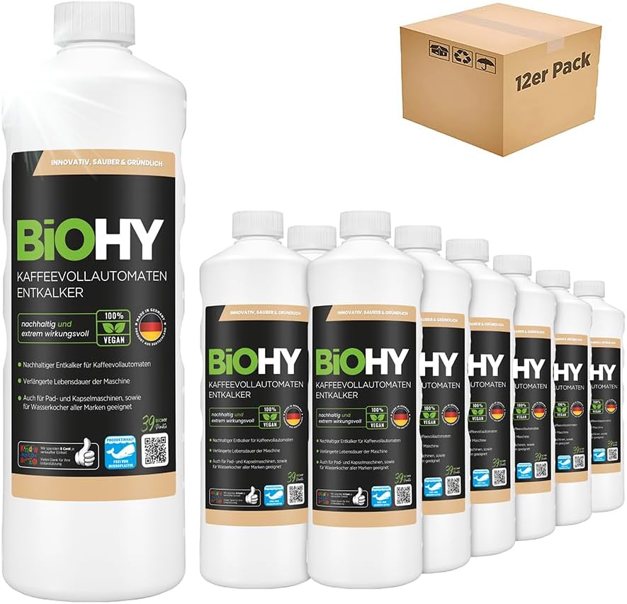 Detalle de BIOHY ontkalker 12 x 1 l voor koffiemachines en waterkokers, geconcentreerd