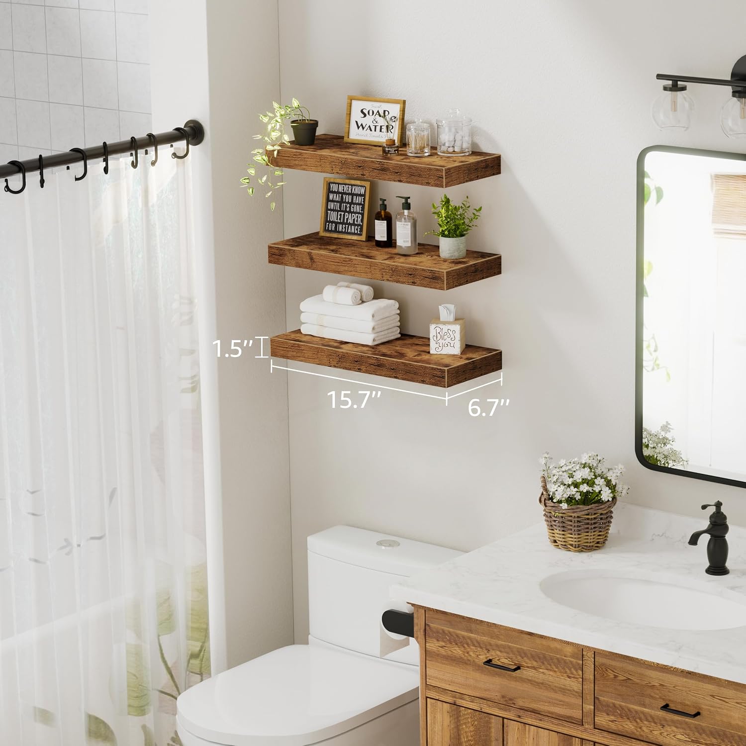 Thumbnail 2 de QEEIG 16-inch Floating Shelves Set of 3