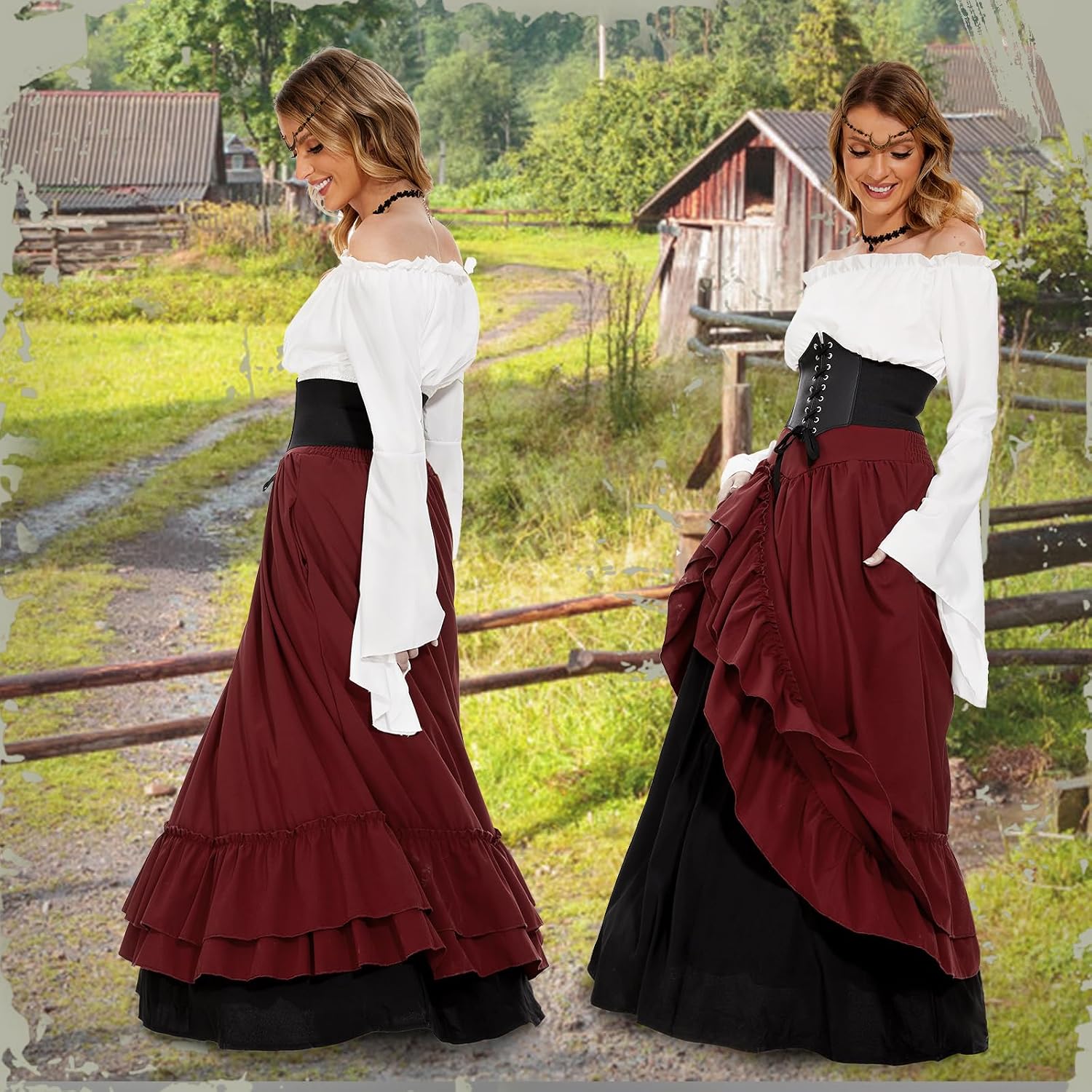 Thumbnail 5 de JONRRYIN Mittelalter Kleid Rot S