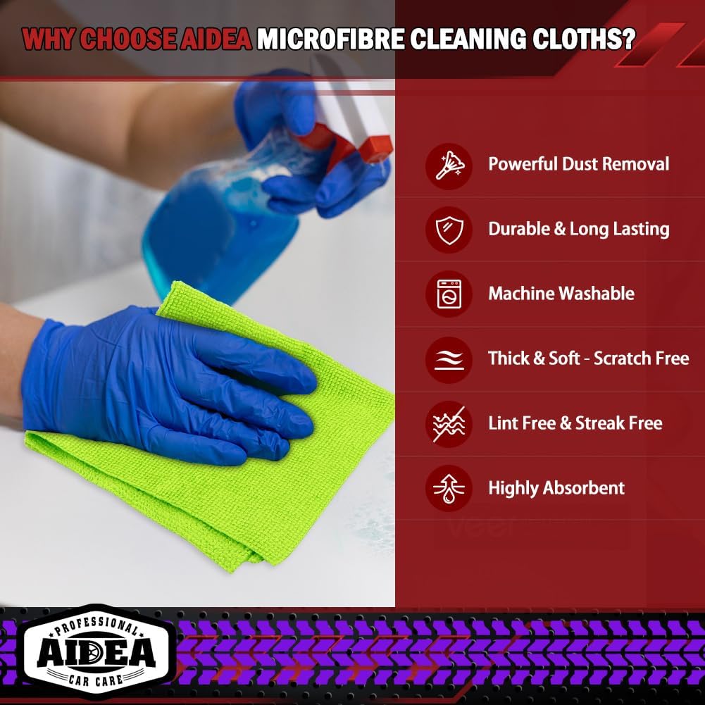 Thumbnail 5 de AIDEA Microfibre Cloths 100 Pack (30x30cm) – lint-free washcloths for car detailing & household cleaning