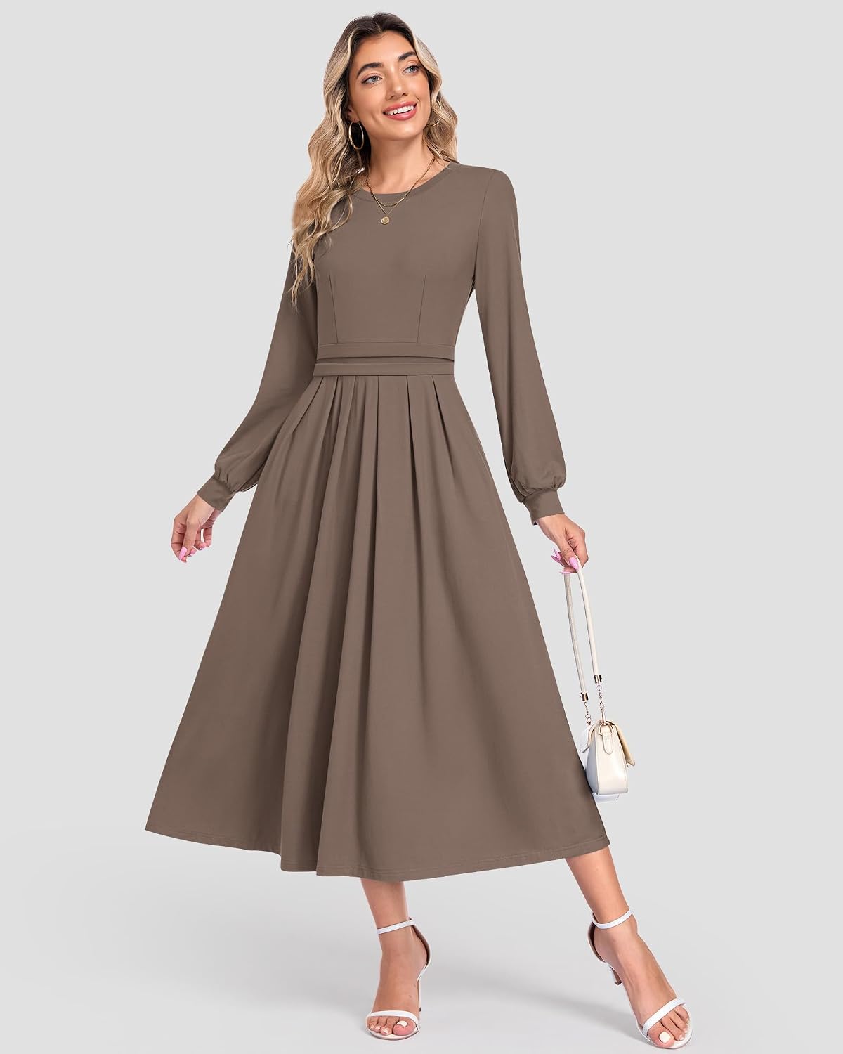Detalle 2 de MOLERANI Women's Long-Sleeve Maxi Dress with Pockets, High Waist and A-Line Knit