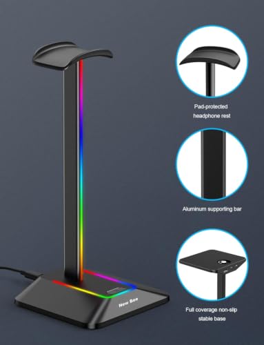 Detalle de New Bee Z8 RGB Kopfhörerhalterung – Halterung aus Aluminium, 7 RGB-Modi, schwarz