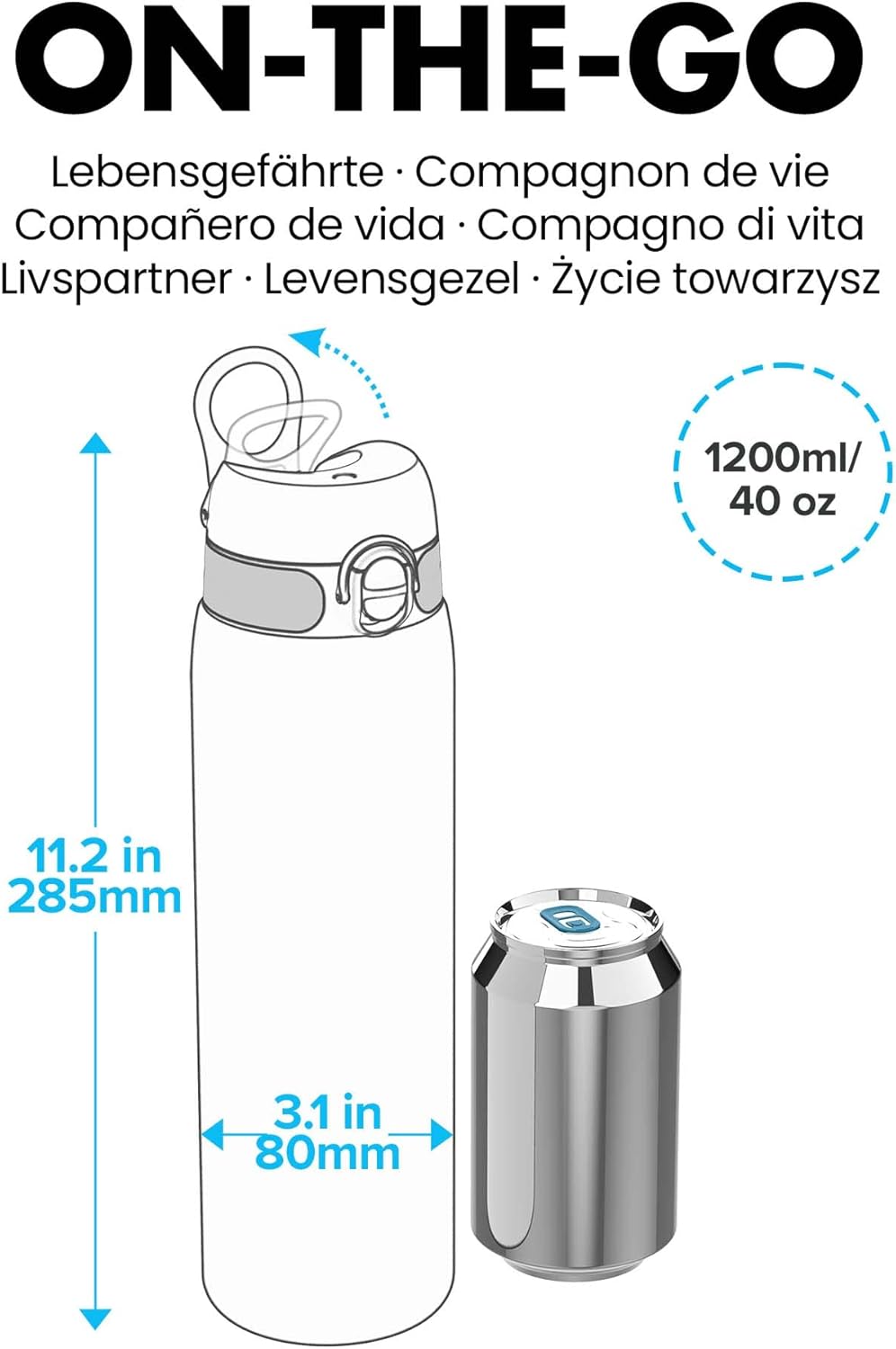 Detalle de Ion8 Botella de Agua Inox 1L 🚰 Sin Aislamiento, Sin Fugas
