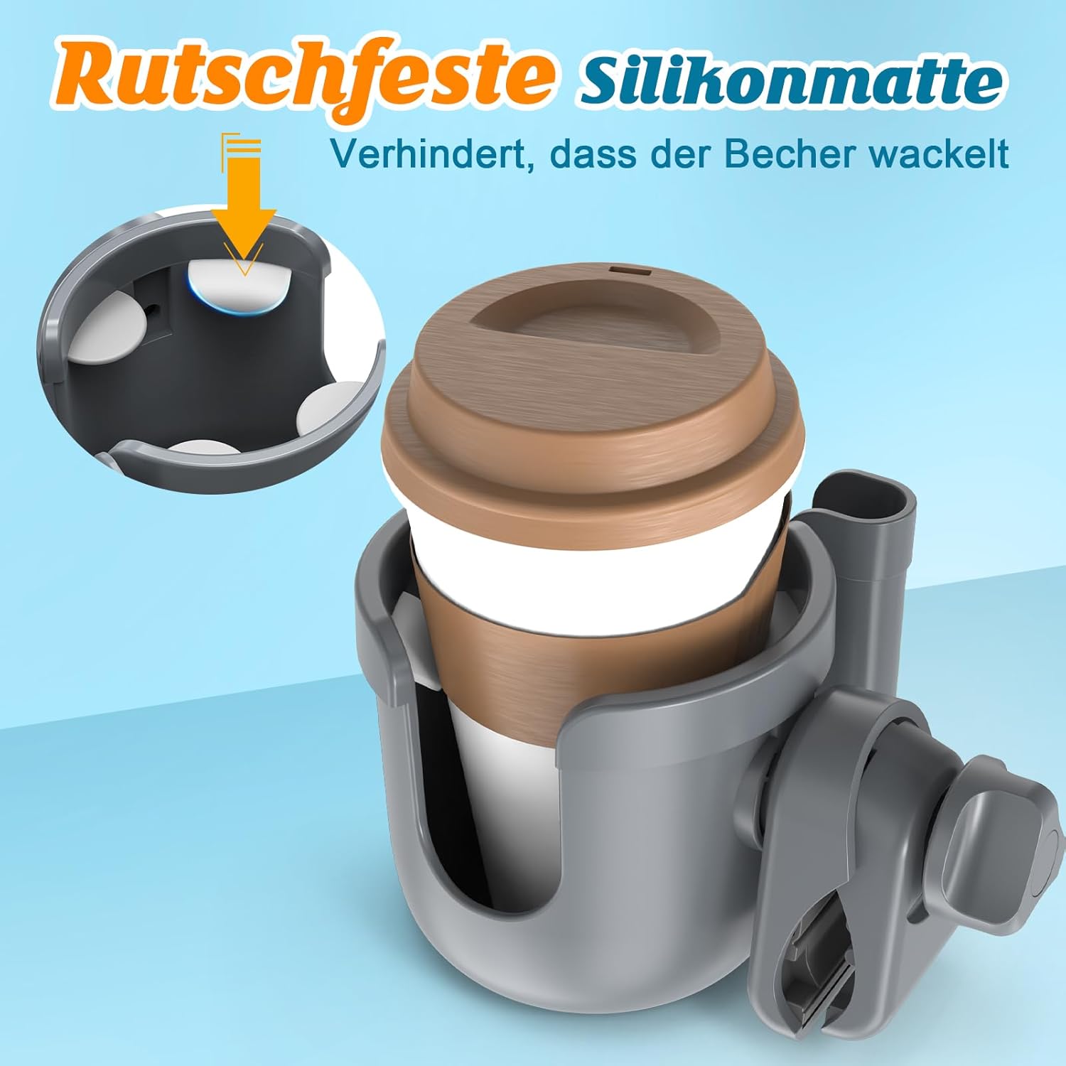 Detalle de Guiseapue 2 Stück Getränkehalter für Kinderwagen – universell einsetzbar, mit Handyhalter