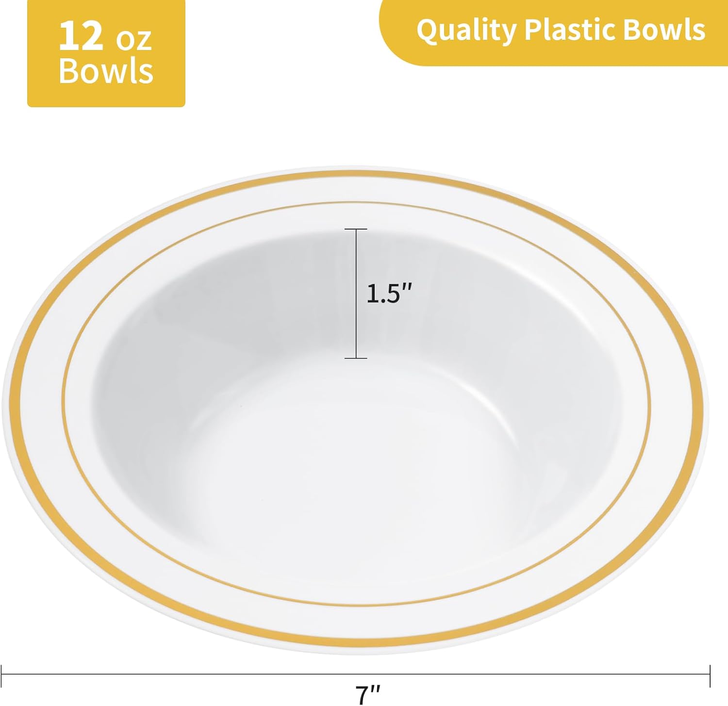 Thumbnail 3 de Goodluck 100-Pack Gold Rim Plastic Bowls, 12oz Disposable Soup Bowls