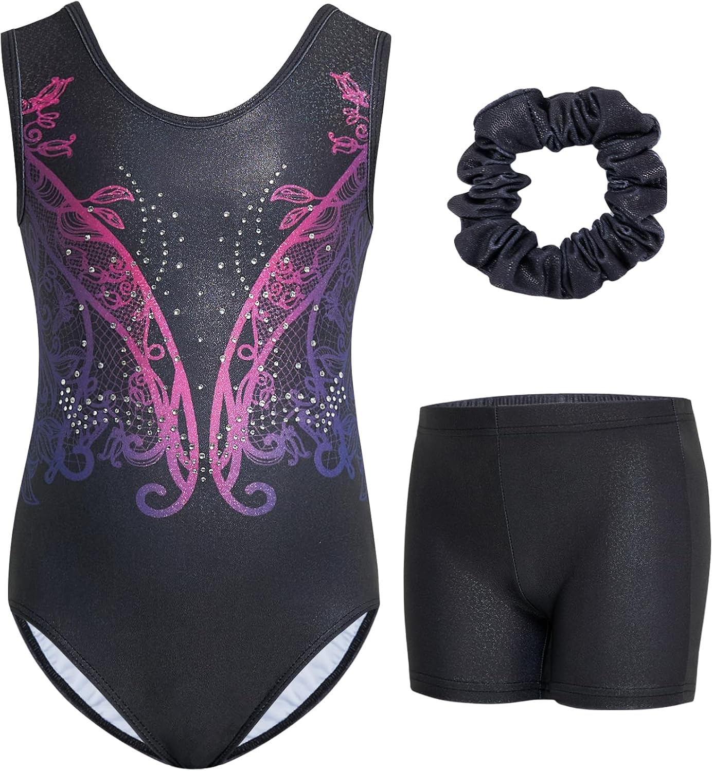 Detalle de Gogokids mouwloos turnpakje met short, haarband en strass