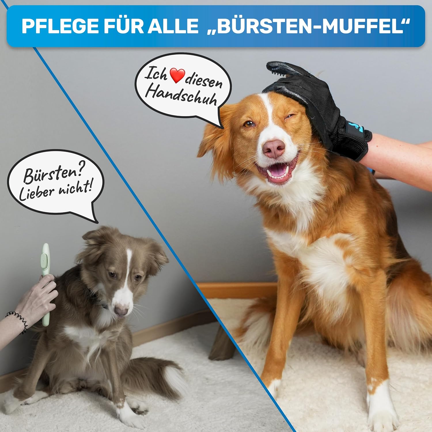 Detalle 2 de BluePet Fellpflegehandschuh für Hund, Katze & Pferd – sanfte Fellpflege ohne lästiges Zupfen