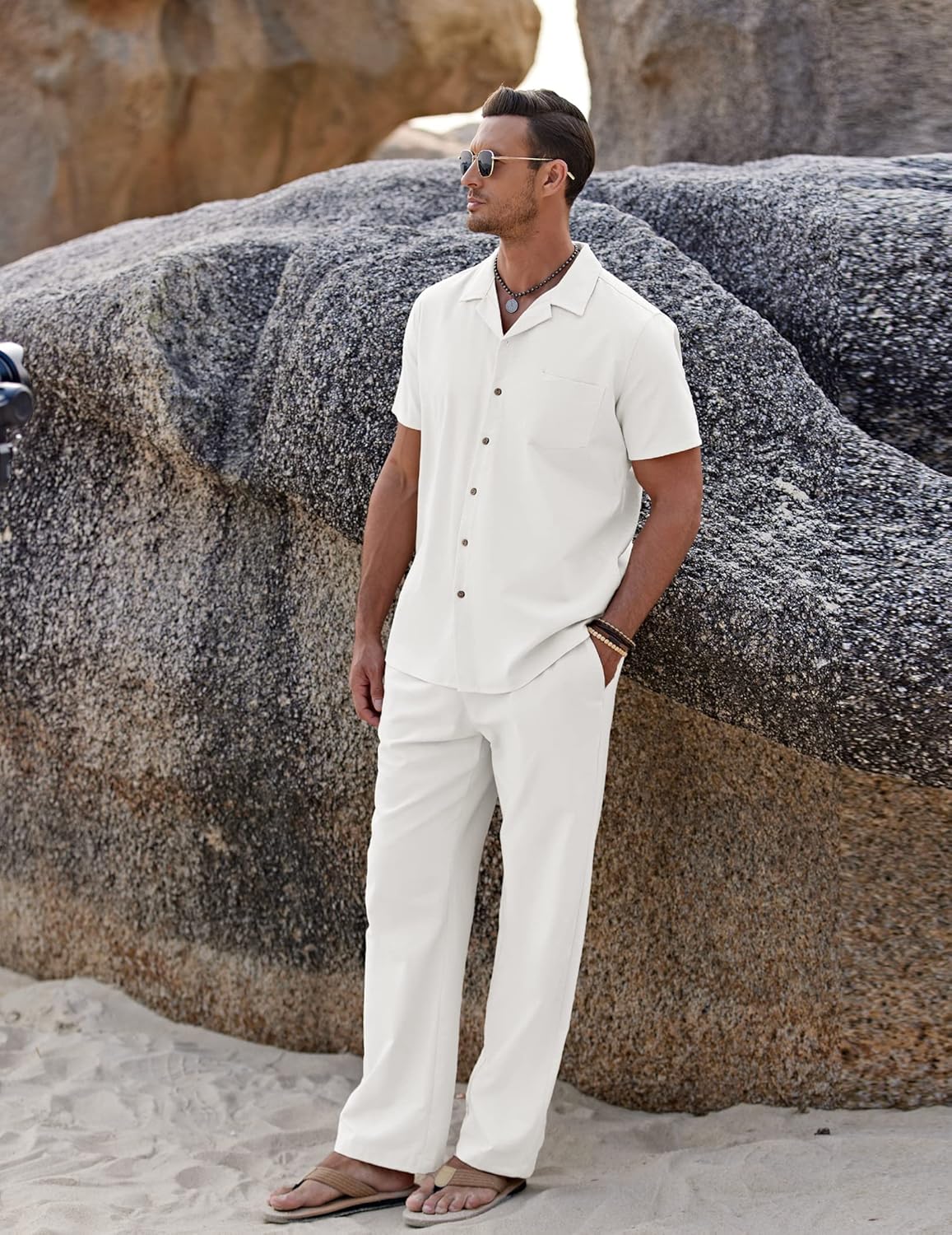 Thumbnail 3 de COOFANDY 2-Piece Linen Beach Set 60% Cotton
