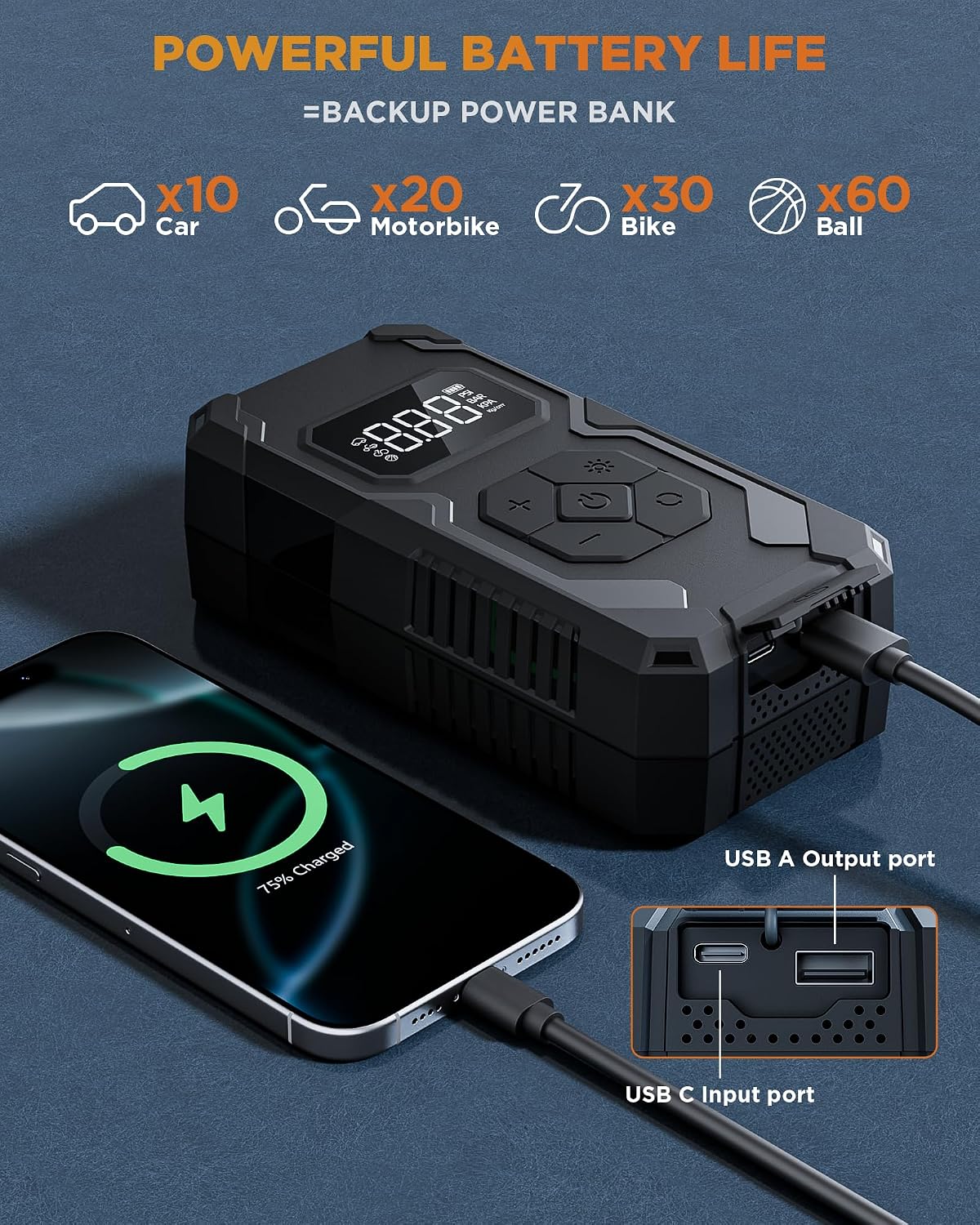Thumbnail 4 de Tire Inflator Portable Air Compressor 150PSI