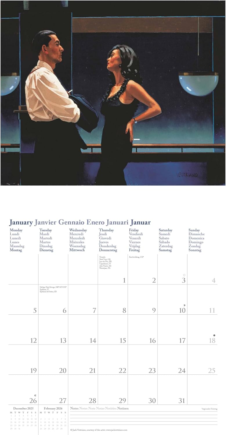 Thumbnail 4 de teNeues Jack Vettriano 2026 Kunst-Wandkalender (30x30 cm, 30x60 cm geöffnet) mit 12 Meisterwerken