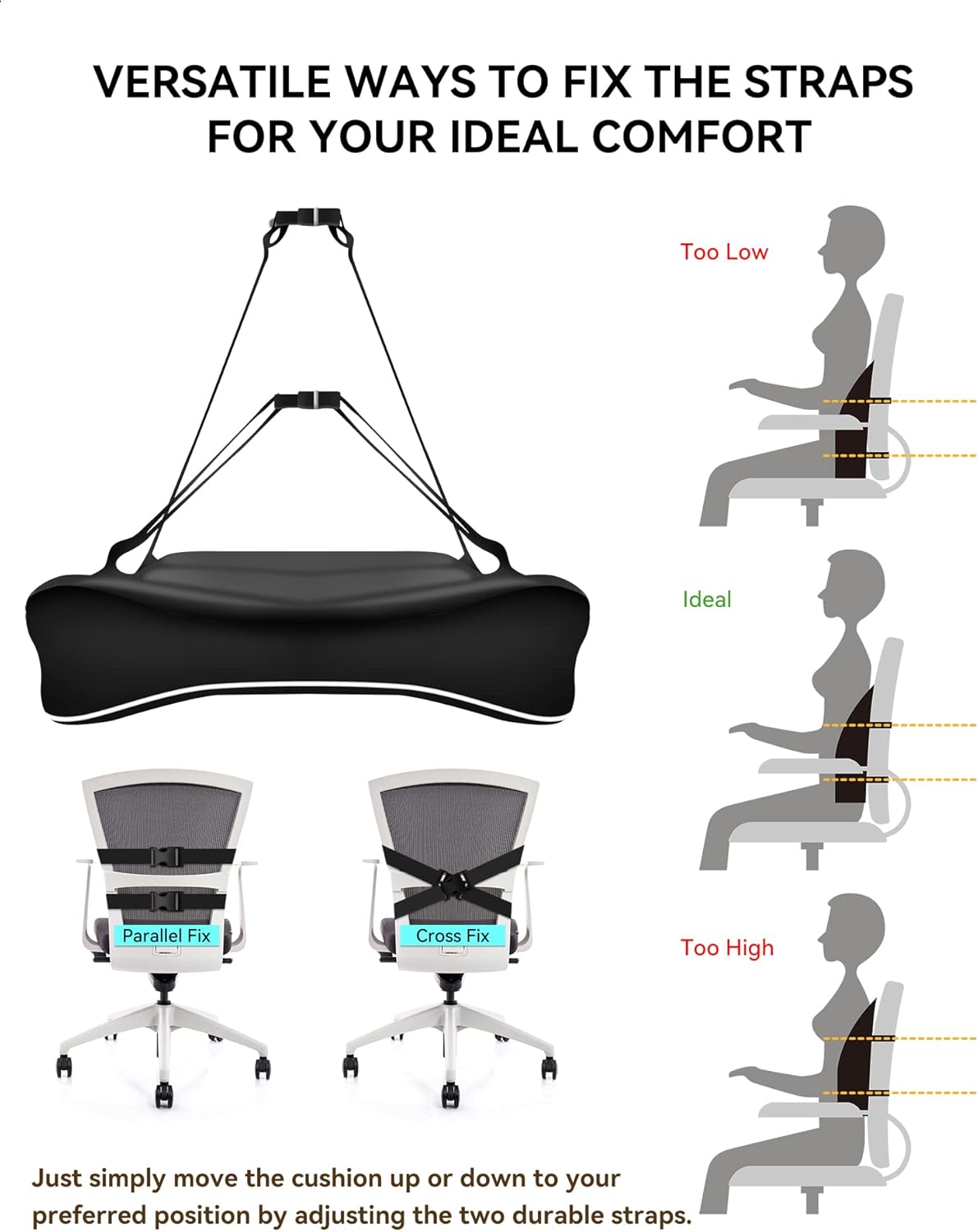 Thumbnail 5 de Travel Ease Ergonomic Lumbar Support Cushion (Memory Foam, Black)