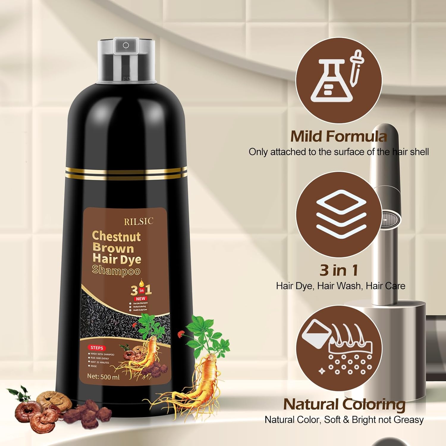 Detalle 2 de Haarfärbeshampoo 3in1 Kastanienbraun 500 ml