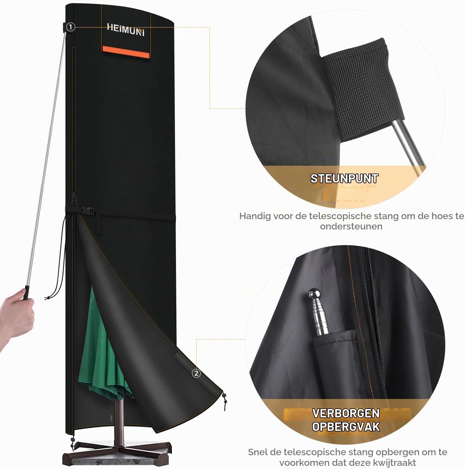 Detalle de HEIMUNI QK-101 parasolhoes 280 cm, 420D Oxford en waterdicht