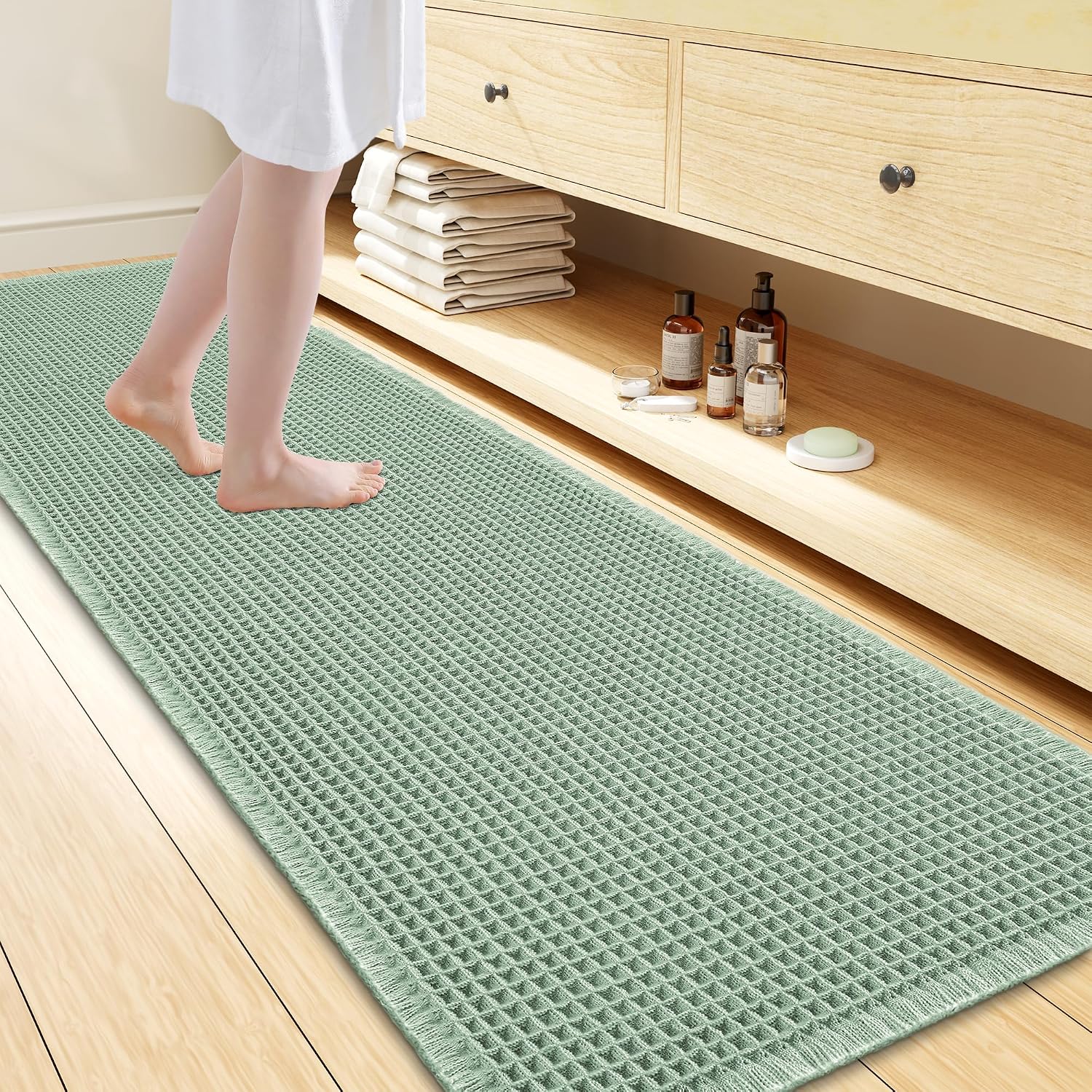 Thumbnail 6 de Smiry Waffle Bath Mat 47x24 - Extra Soft Absorbent Non-Slip Machine Washable Rug in Brown