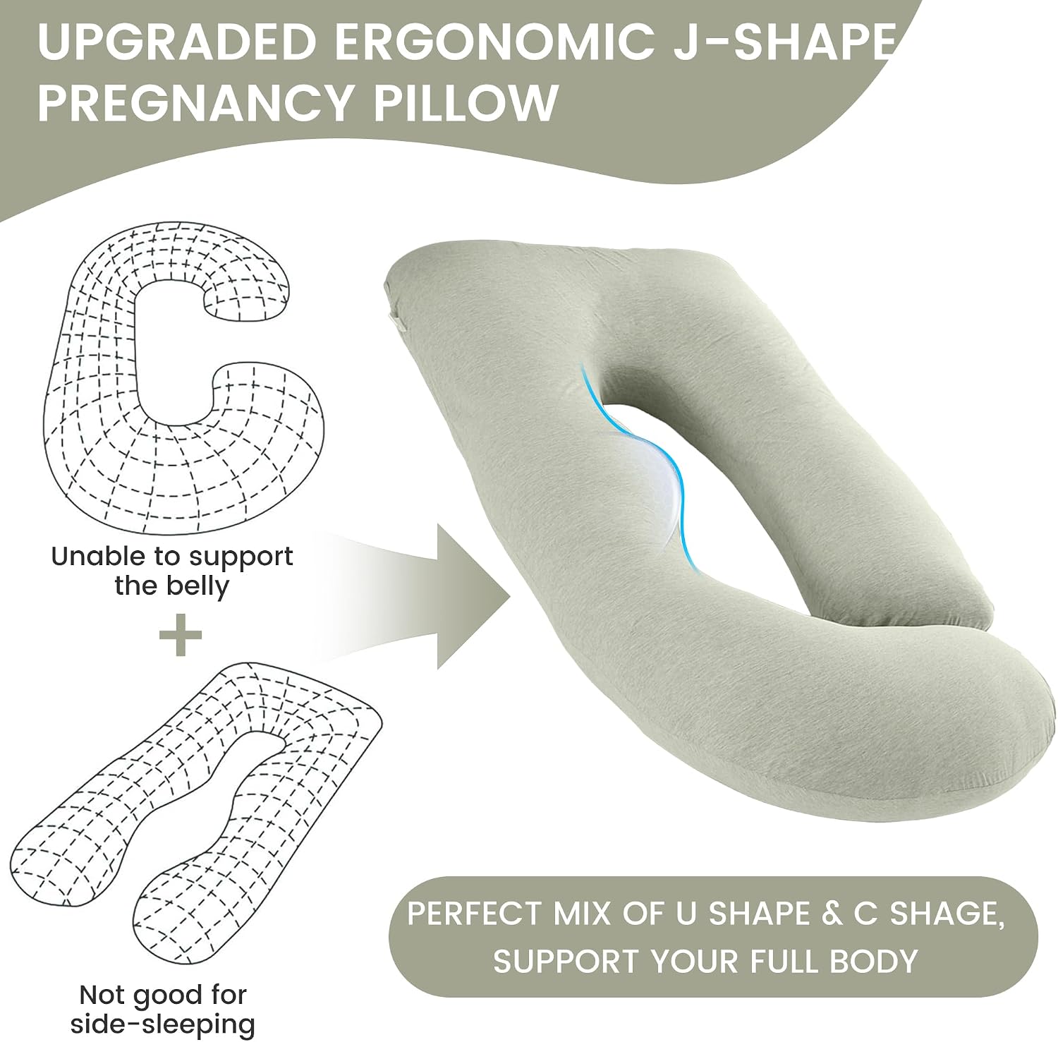 Thumbnail 6 de Jcickt 59-Inch Full-Body Pregnancy Pillow with Removable Washable Cover