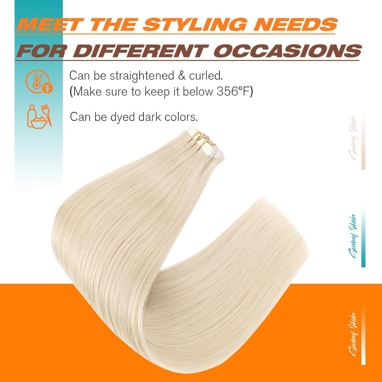 Detalle 2 de Sunny Hair Blonde Tape-In Extensions (Remy Human Hair), 28 inch, 20 pcs / 50g