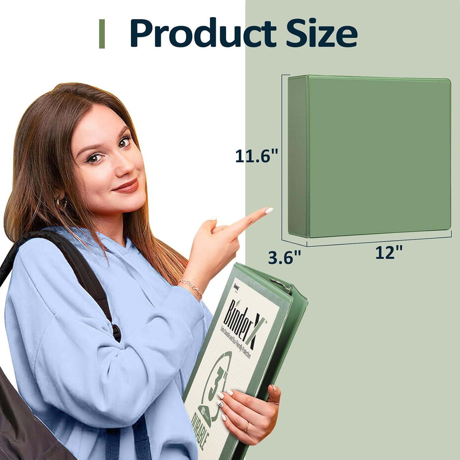 Detalle de Sooez BinderX 3-Inch 3-Ring Binder, Olive Green, Holds 670+ Sheets