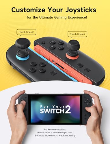 Thumbnail 2 de JSAUX Grips para Nintendo Switch 2: tapones para palancas con agarre mejorado (negro, 3 pares)