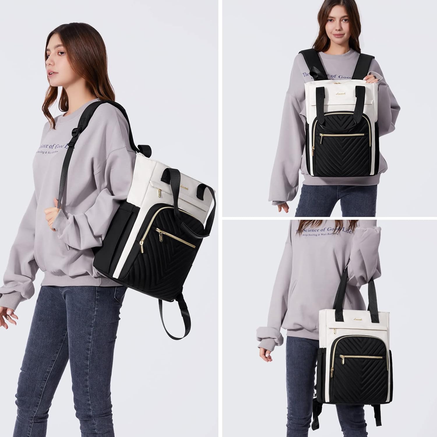 Detalle de LOVEVOOK Laptop Rucksack Damen Elegant 17,3 Zoll – 2-in-1 Schultasche mit Laptopfach, wasserdicht