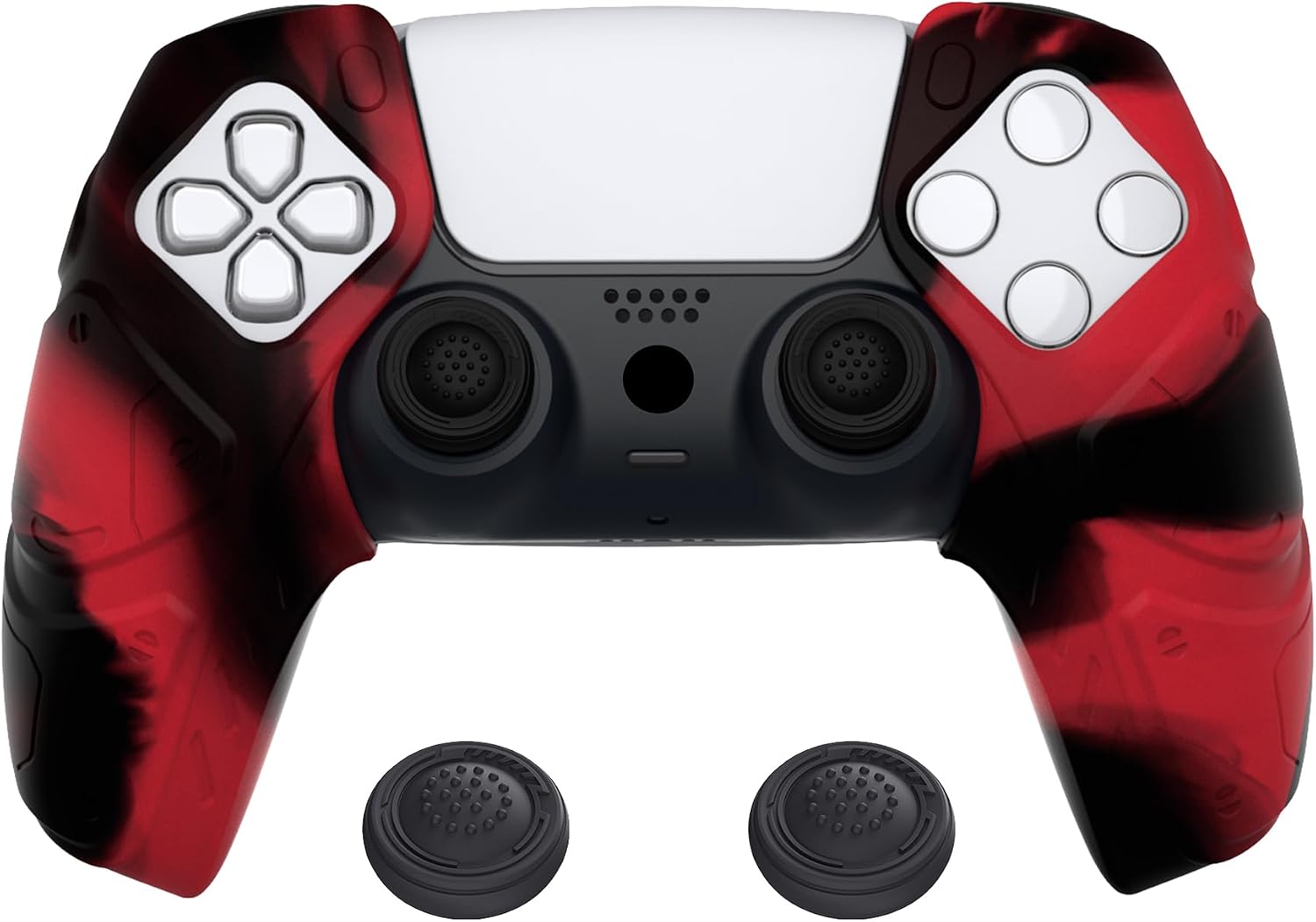 Detalle de PlayVital Mecha Edition Red Black Ergonomic Silicone Case for PS5 Controller