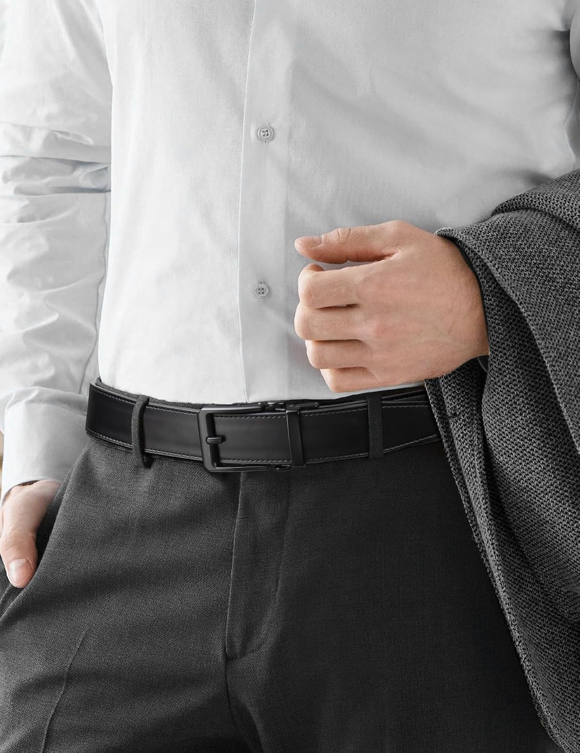 Detalle de JUKMO 1.5" (38 mm) Leder-Ratschengürtel für Männer in Geschenkbox