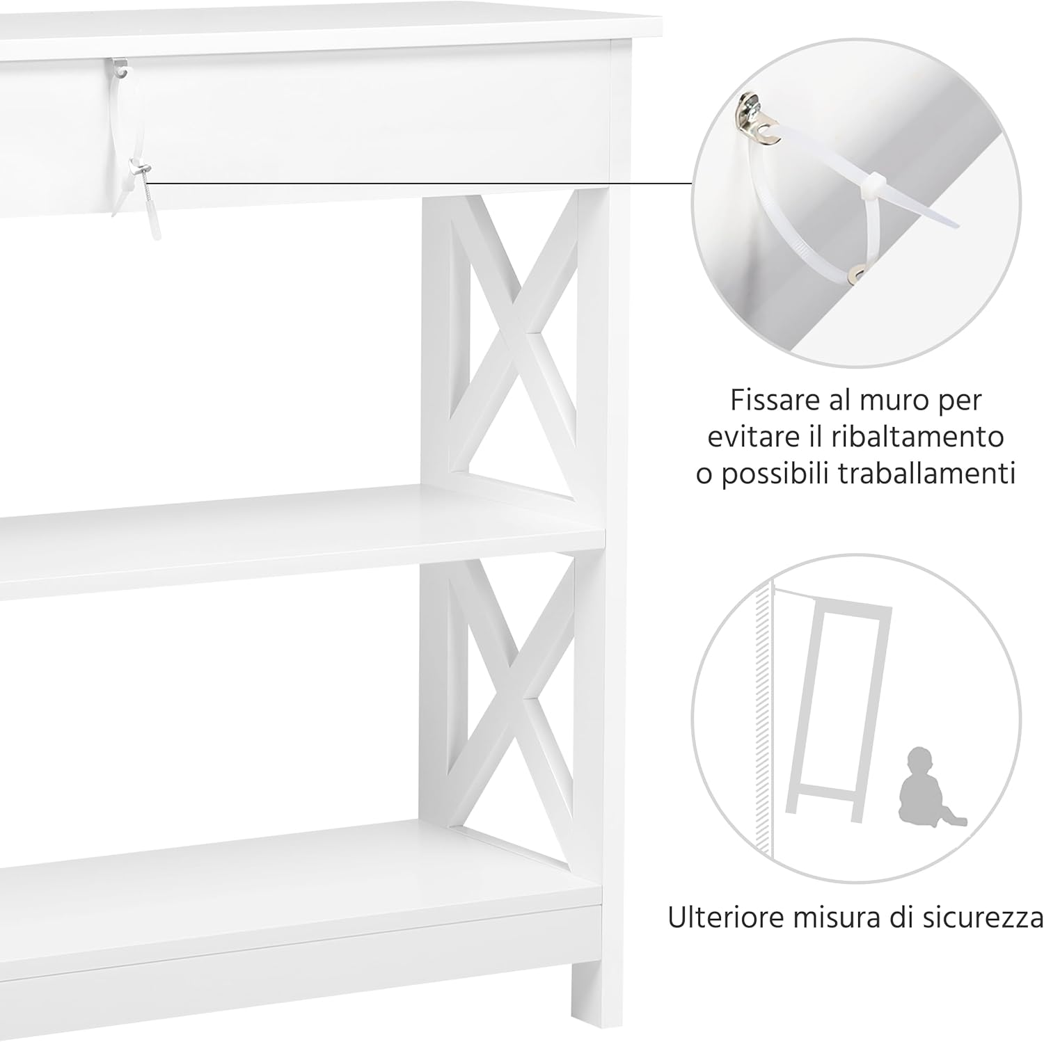 Thumbnail 4 de Yaheetech Tavolo Consolle Vintage Mobile da Ingresso in MDF e Ferro con Ripiani e Cassetti – 30 x 80 x 100 cm