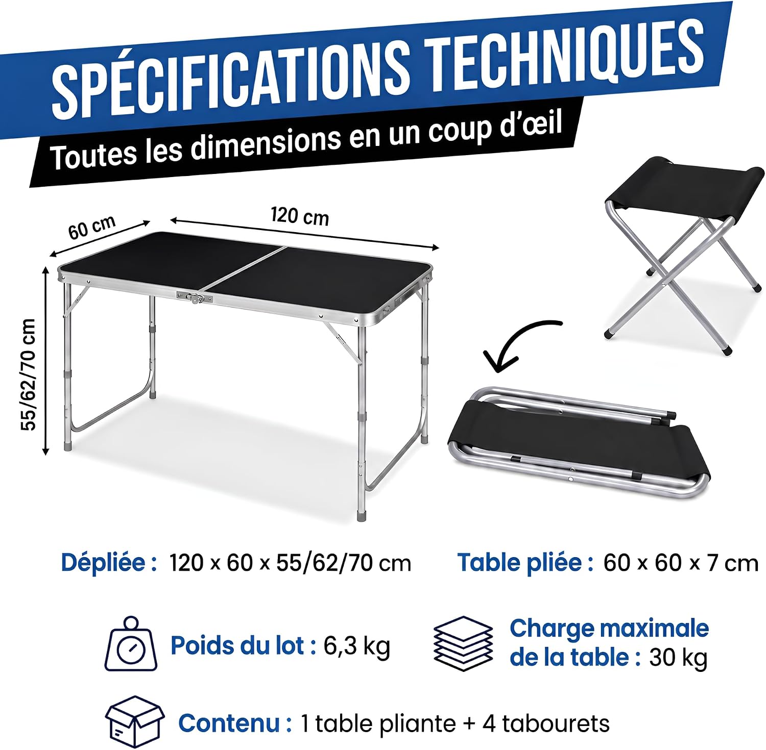 Thumbnail 1 de GOODS+GADGETS 3169011 klaptafel met verstelbare hoogte en 4 krukken