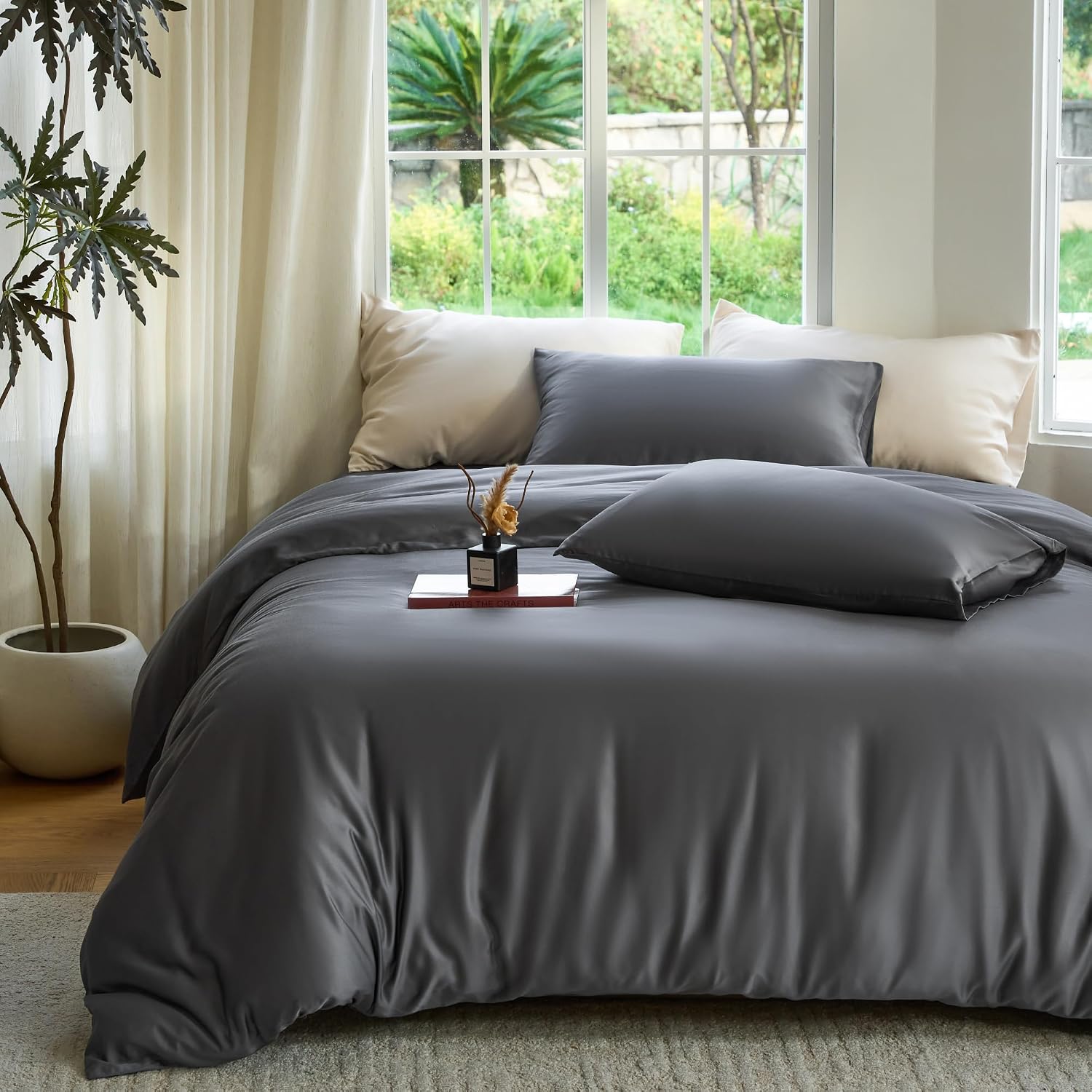 Detalle de DOZ by SIJO Duvet Cover Set, 90" x 90", Bamboo Viscose, Storm