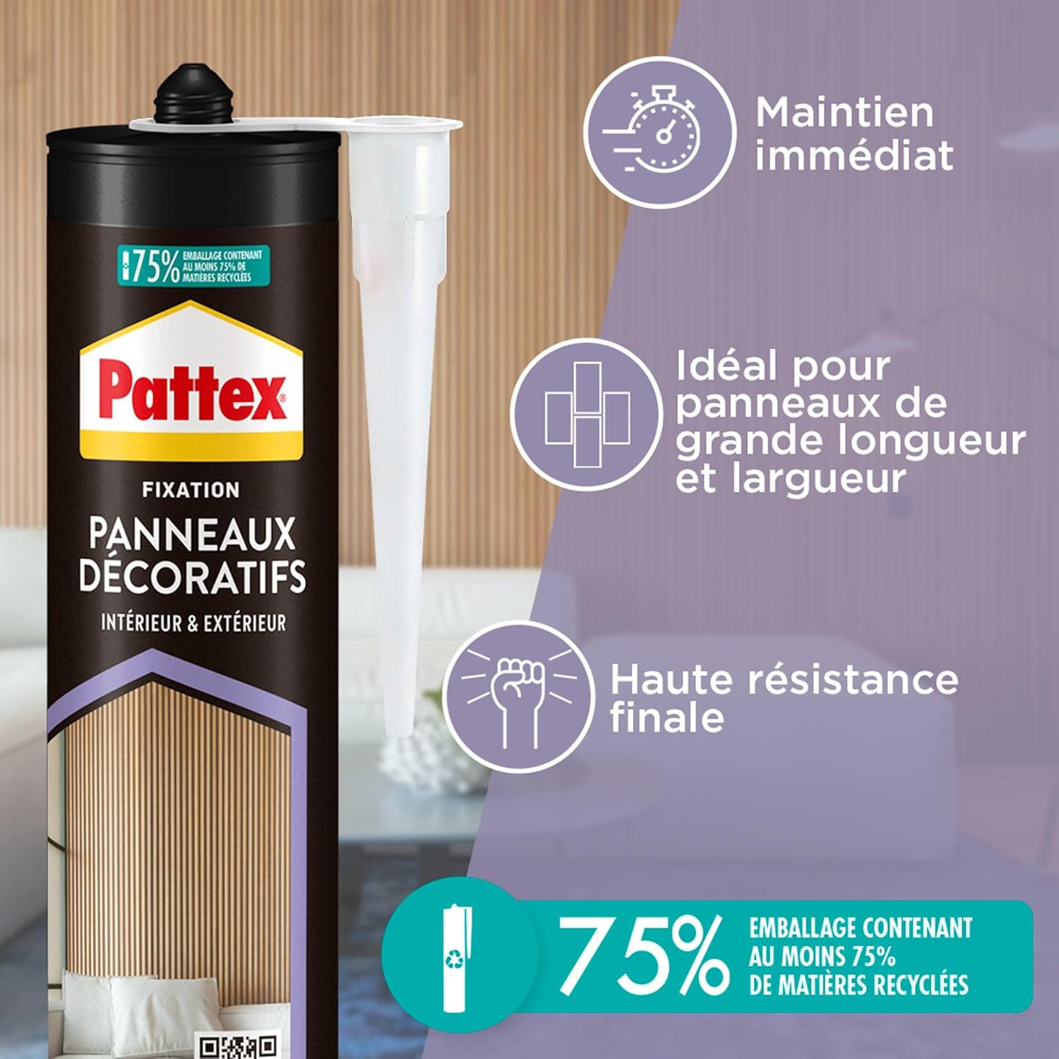 Thumbnail 2 de Pattex Colle Fixation Panneaux Décoratifs 470 g — fixation multi-matériaux, ultra robuste