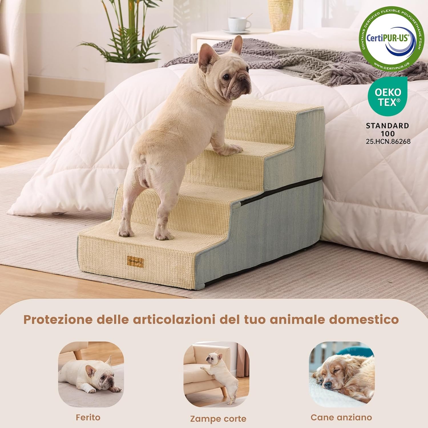 Detalle de Gardner Pet Scala per Cani Piccola: scala in schiuma ad alta densità, rivestimento impermeabile e antiscivolo