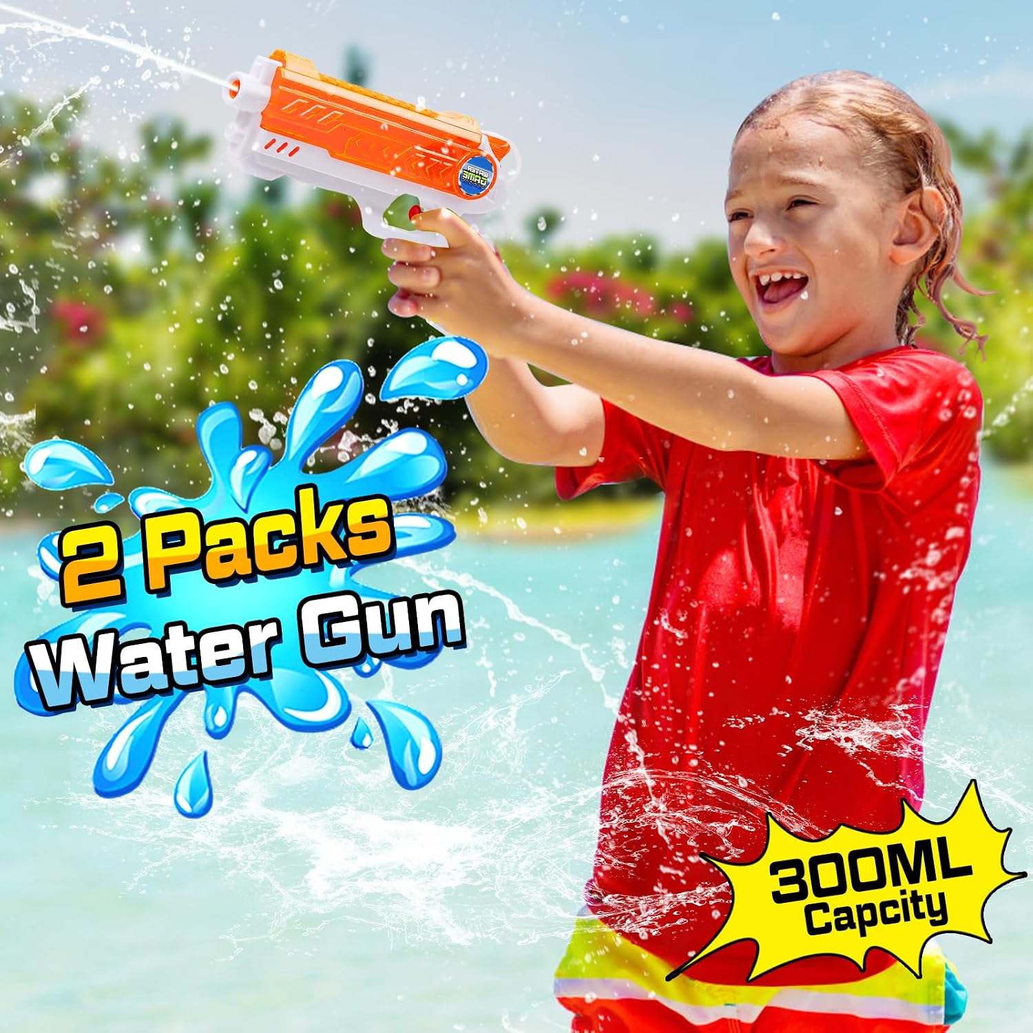 Detalle 2 de Quanquer Wasserpistole für Kinder – 2er-Pack, 280 ml, 9 m Reichweite, ABS-Sicherheit