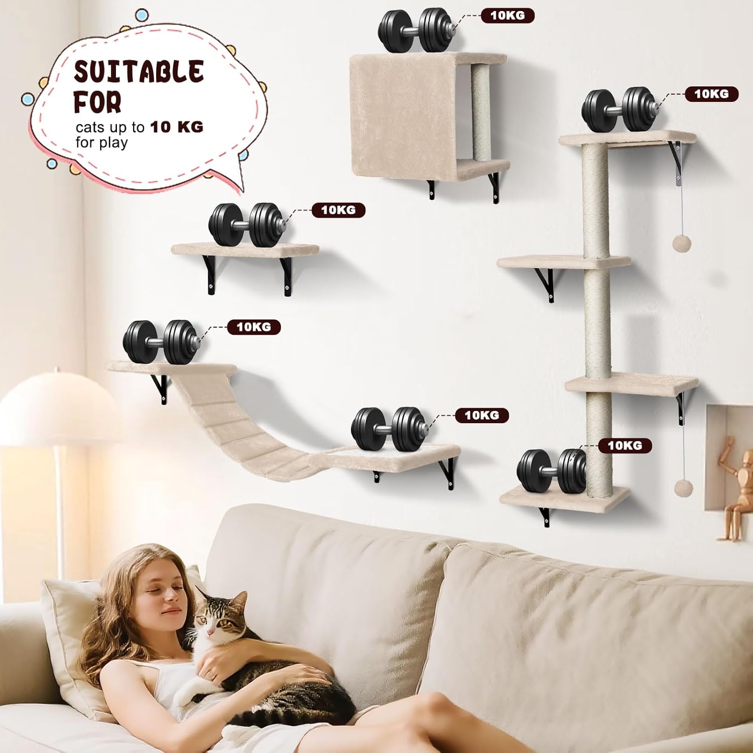 Thumbnail 5 de Masthome 4-in-1 Wall Mounted Cat Furniture: Customisable Vertical Playground for Large Cats