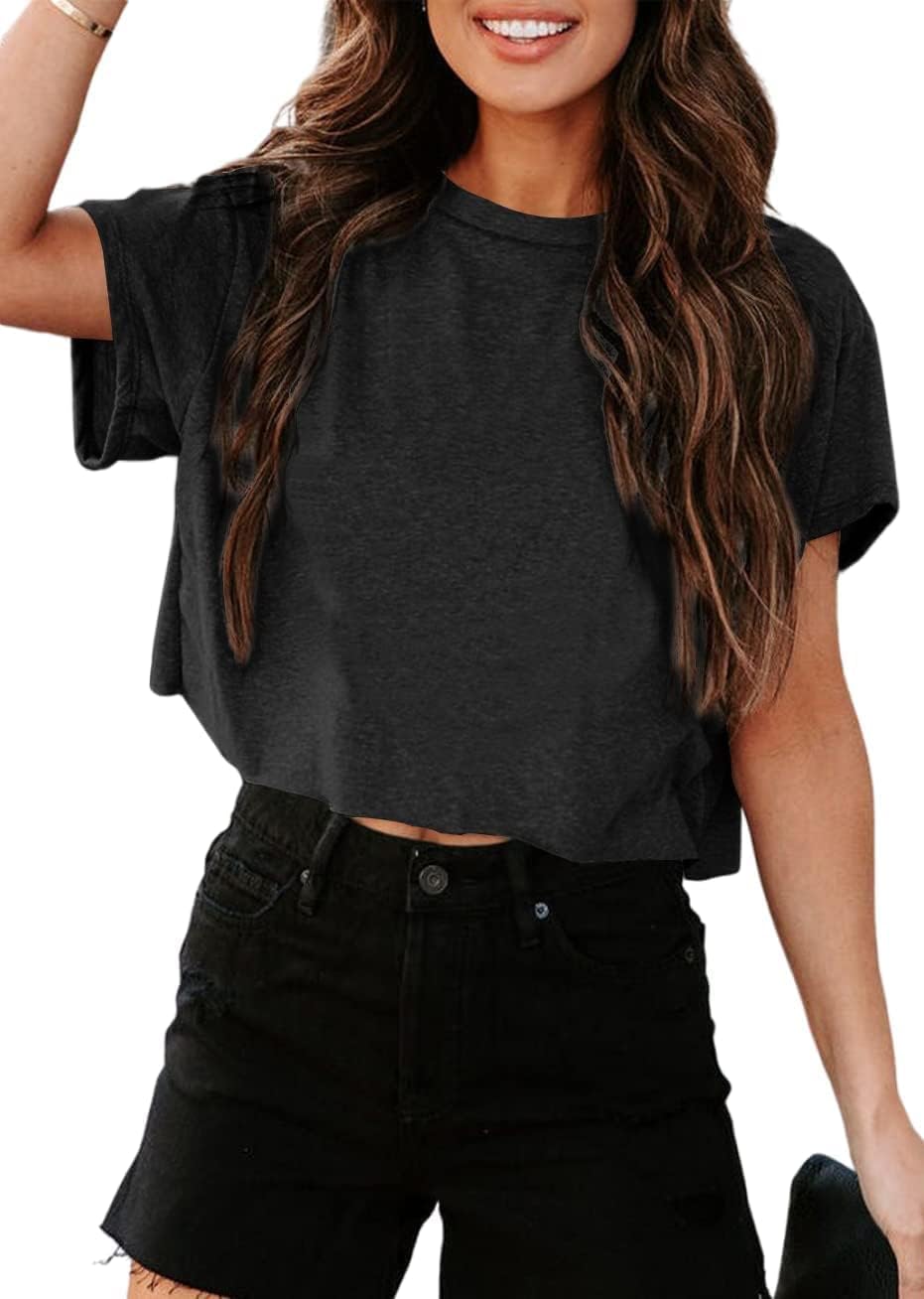 Detalle de Tankaneo Crop Tops Damen Oversize Sport Oberteile – lockeres Sommer-T-Shirt
