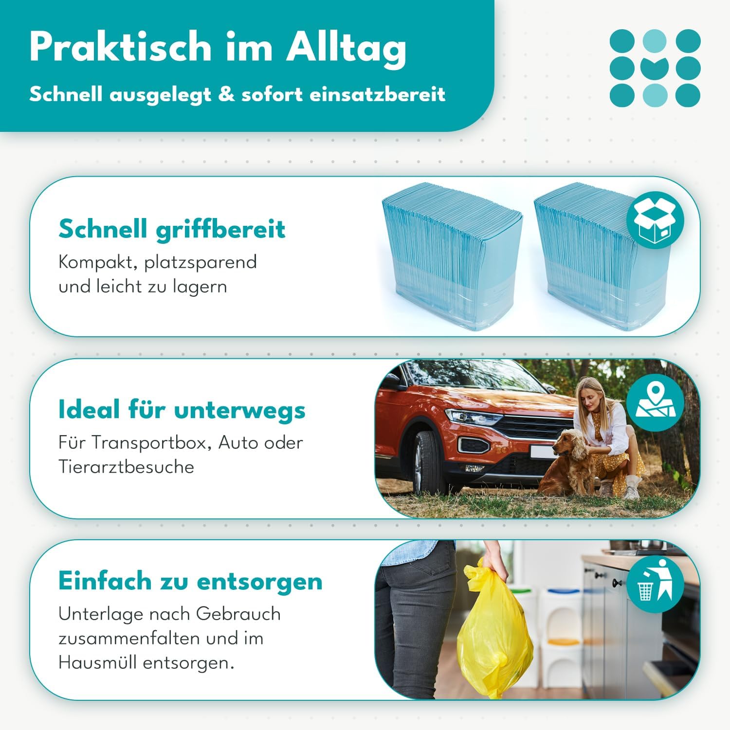 Thumbnail 5 de maneo 10x Welpen Unterlagen 60x90 cm – saugfähige Training Pads als auslaufsicheres Hundeklo