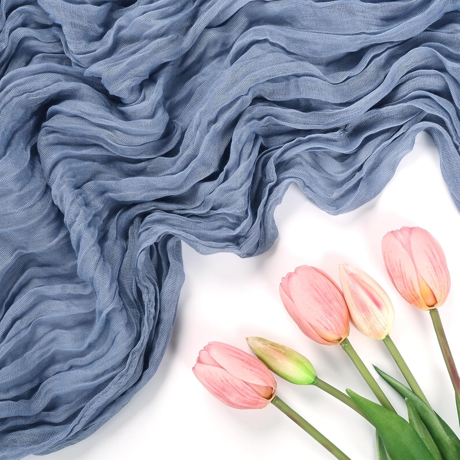 Thumbnail 3 de RestfulGlow 6-Pack Dusty Blue Cheesecloth Table Runner Set (10 ft) — Boho Gauze for Parties, Weddings & Baby Showers