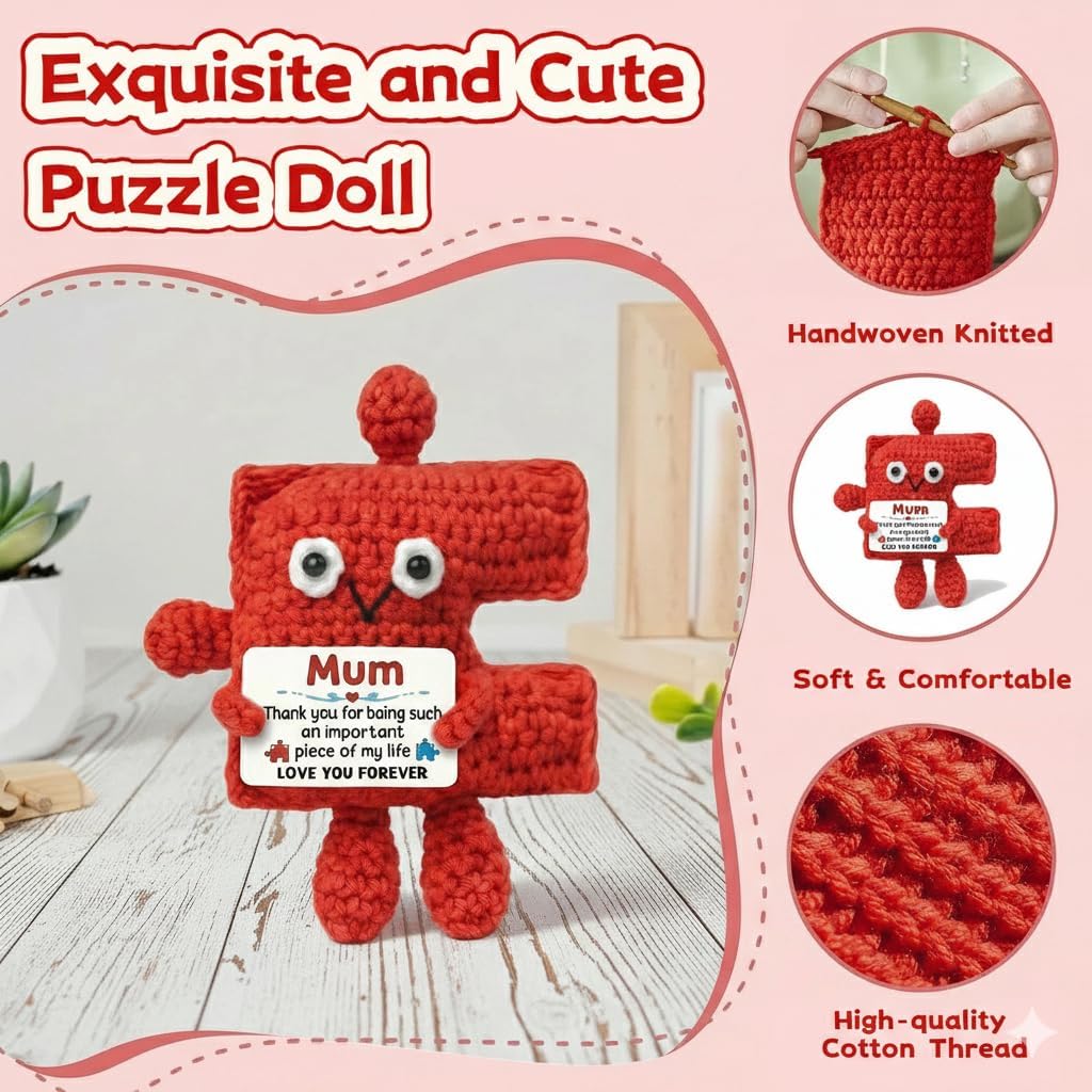 Detalle de SOMUSICTY Gifts for Mum: Handmade Crochet Puzzle Piece Decor — A Meaningful Keepsake for Birthdays and Mother’s Day