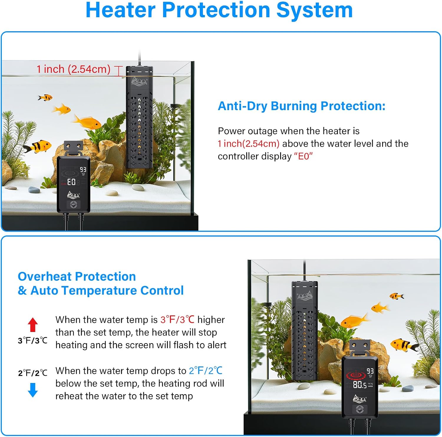 Detalle de AQQA Aquarium Heizung 500W mit Thermostat und externem Controller (LED)