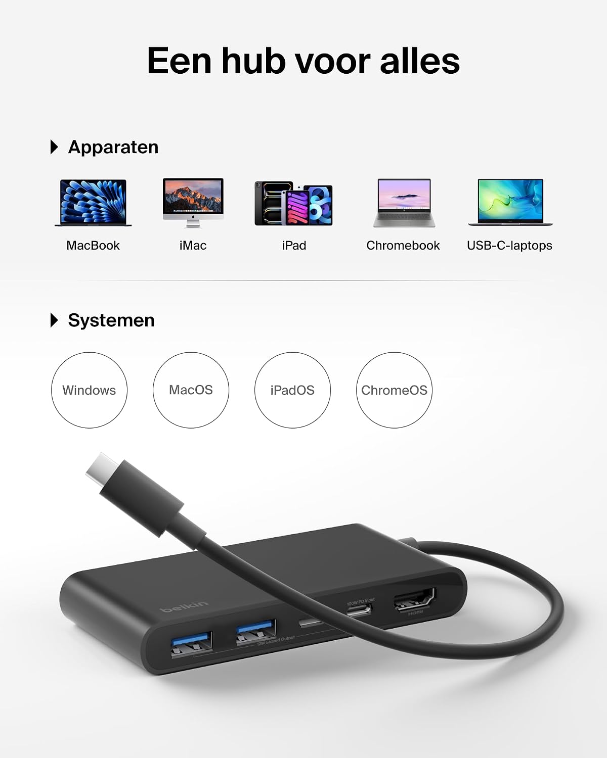 Thumbnail 6 de Belkin AVC022hqBK USB-C-hub met HDMI 4K@60Hz en 100W Power Delivery