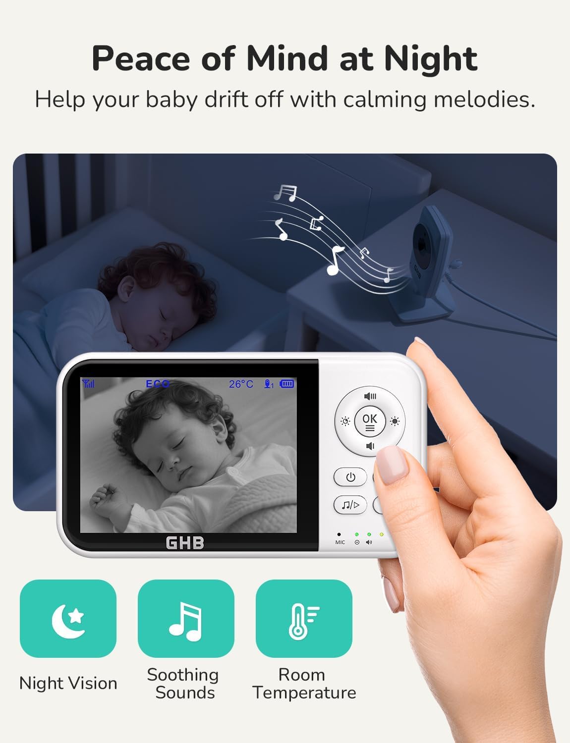 Thumbnail 3 de GHB Baby Monitor with Camera and Night Vision: Private, No-WiFi Video Baby Monitor