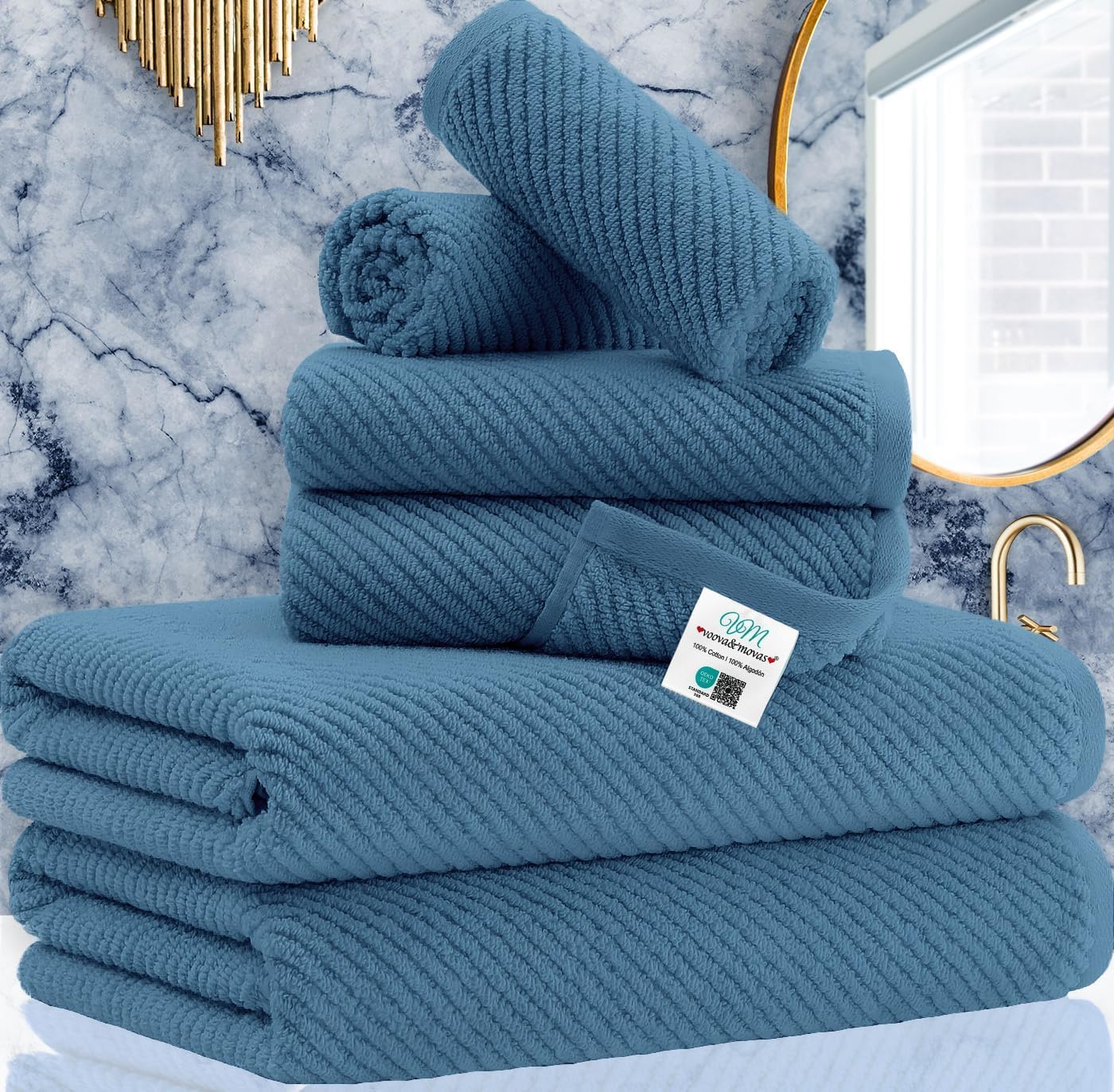 Detalle de VOOVA & MOVAS Blue Towel Set 6-piece, 30"x56" 🧻