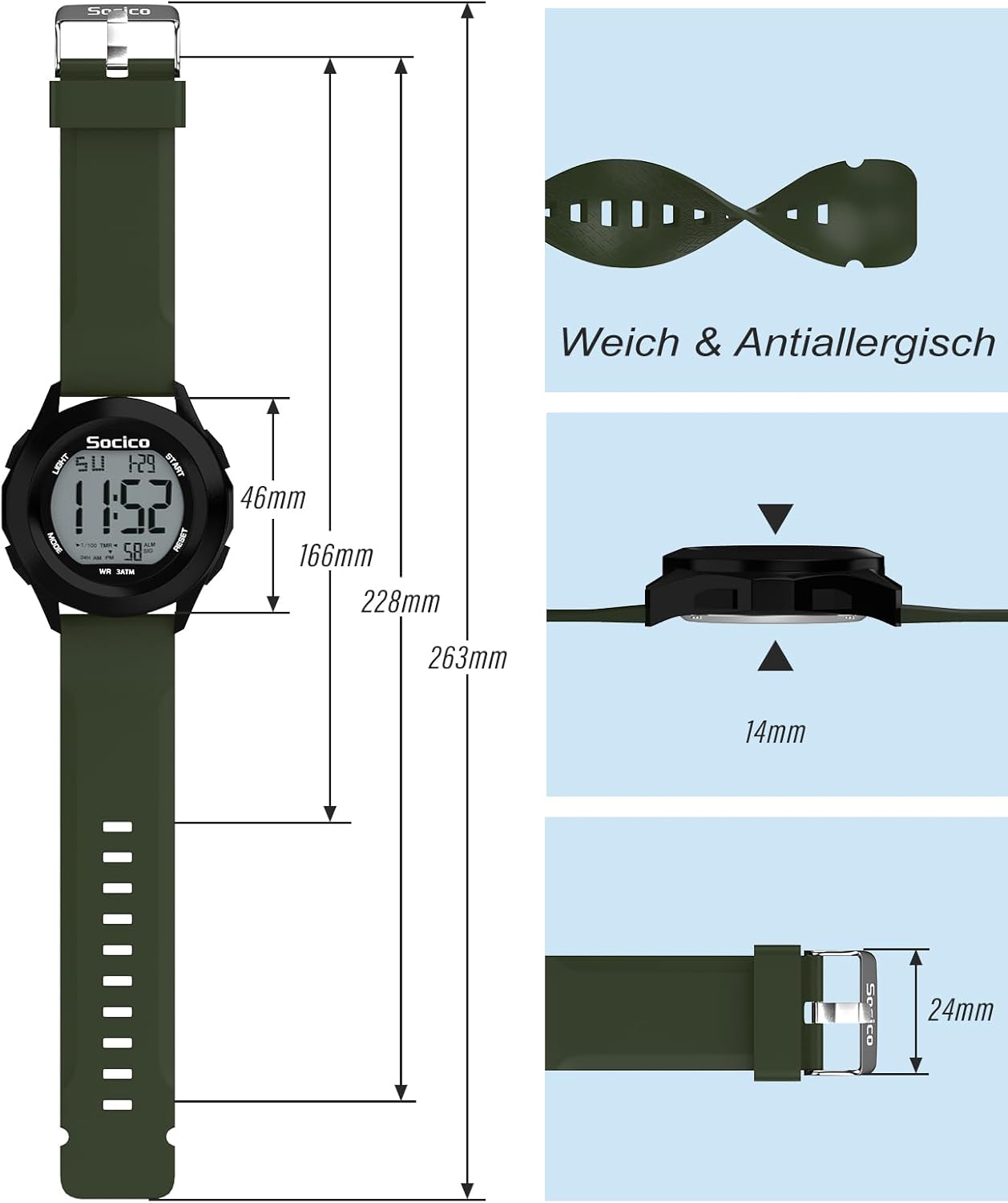 Thumbnail 2 de SOCICO Herren Digitaluhr Sport wasserdicht Outdoor mit Stoppuhr, Alarm und Datumsanzeige