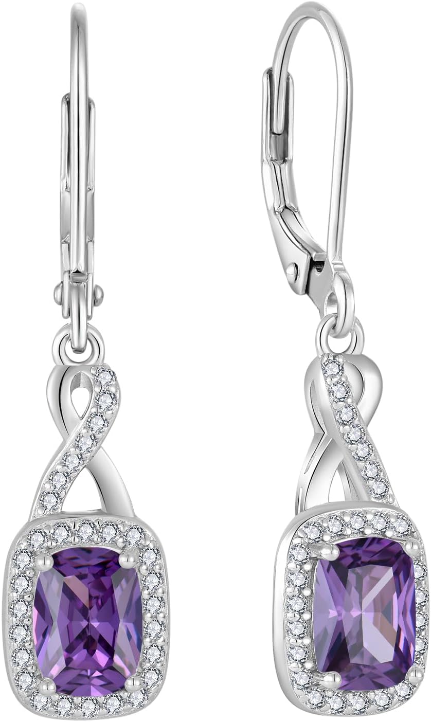 Thumbnail 6 de FJ Unendlichkeit hängende Ohrringe für Damen aus 925 Sterlingsilber mit Prinzessschliff & Geburtsstein