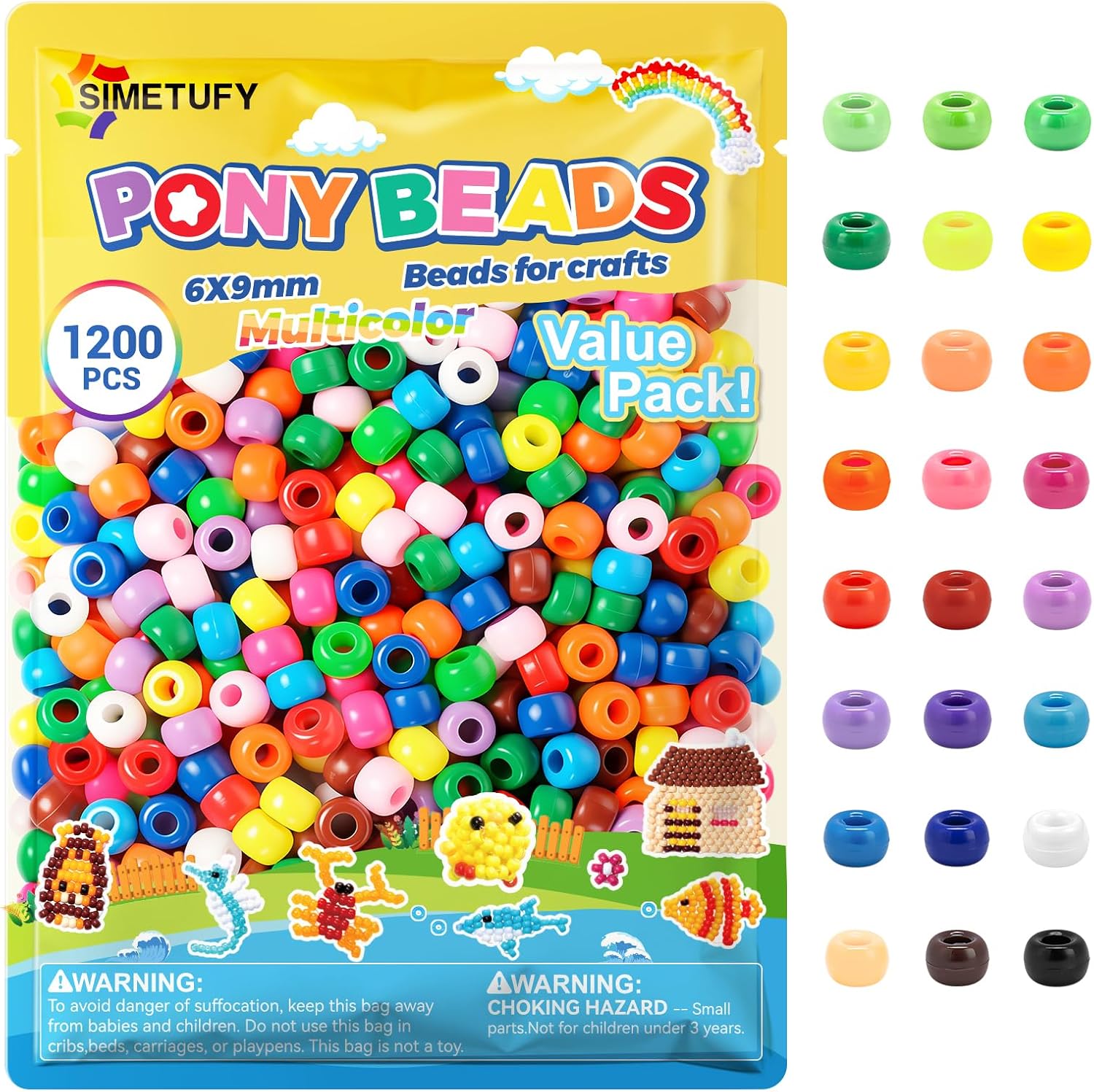 Detalle de Simetufy Pony Beads, 1,200 Pieces