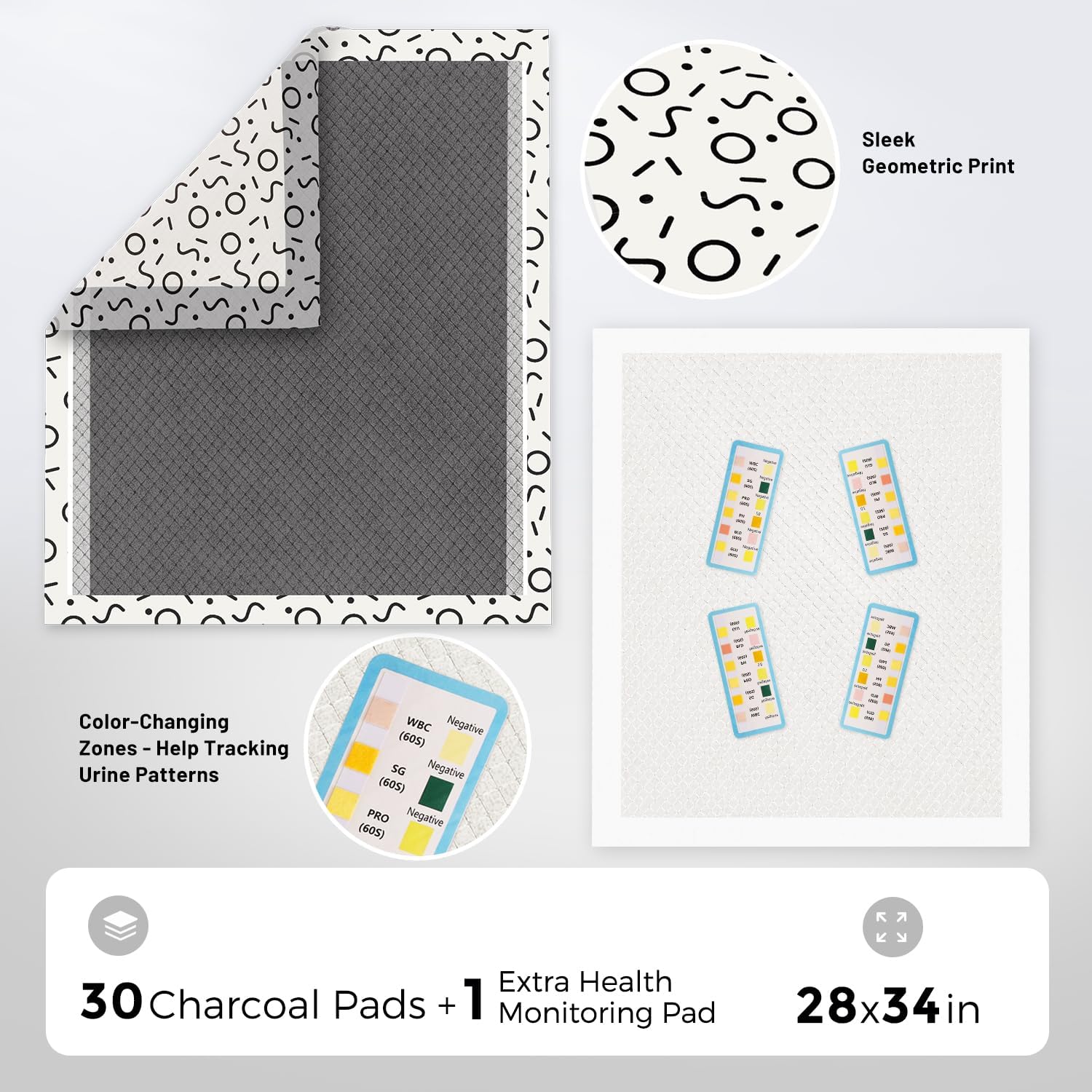 Detalle de ZOMISIA Charcoal Puppy Pee Pads for Dogs (Extra Large) 86x70 cm, 30 count + 1 health monitoring pad