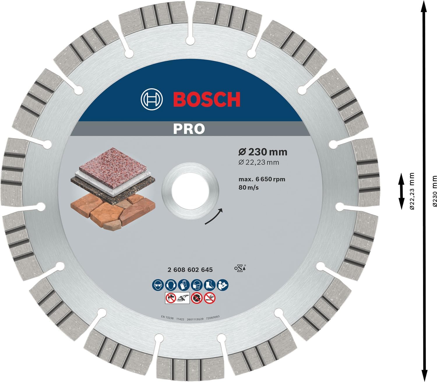 Detalle de Bosch 2608602645 – Disque à tronçonner diamanté pour pierre, 230 x 22,23 x 2,4 x 15 mm