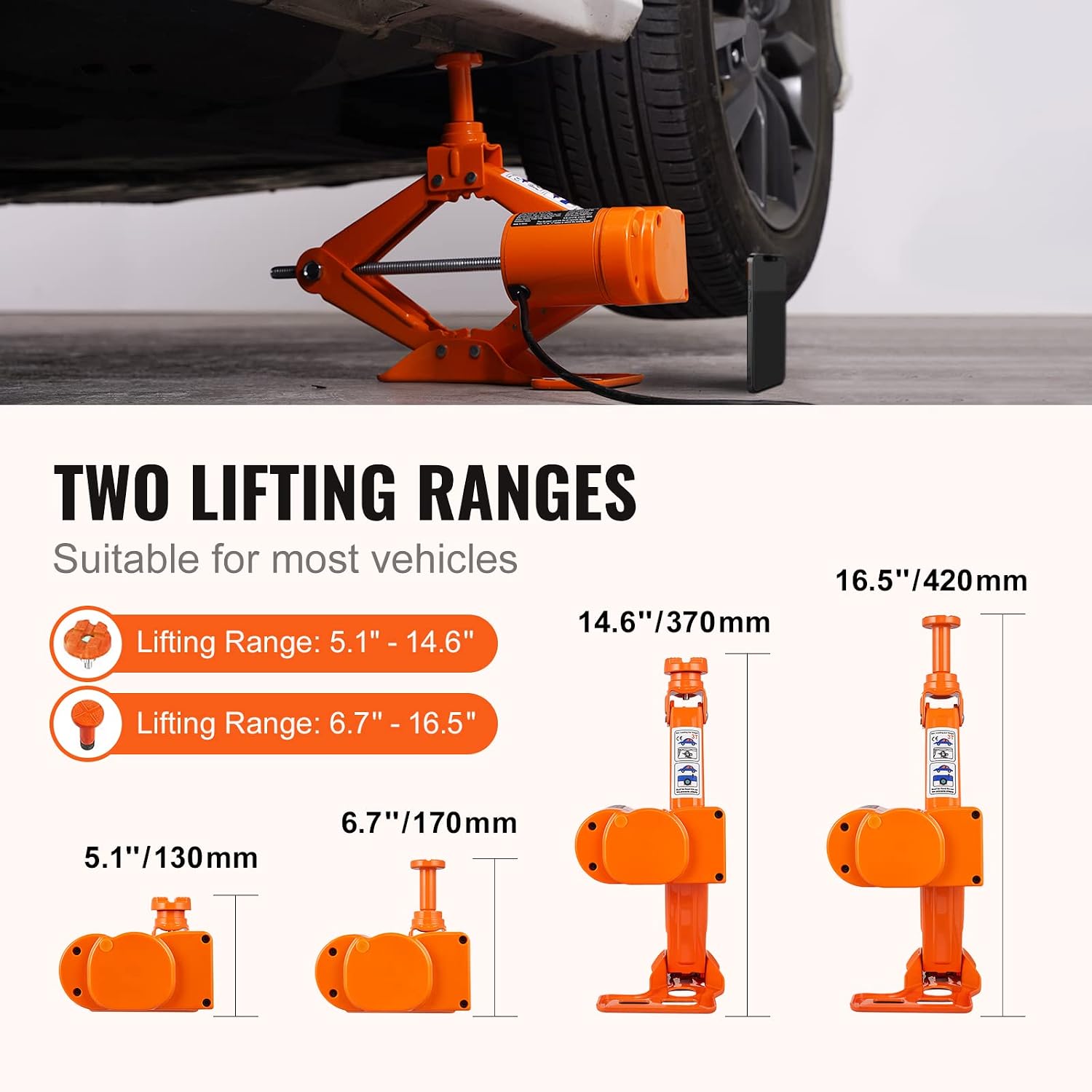 Detalle de VEVOR Kit attrezzi per martinetto idraulico a forbice 3T con avvitatore CC 12V 15A e cavo 3,5 m