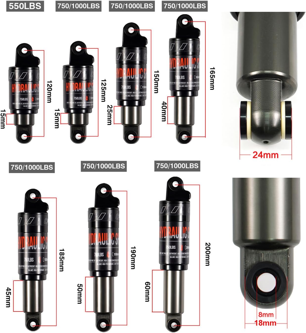 Detalle de CNCLOL Mountain Bike Rear Shock – Fixed Hydraulic Damping, 120–200mm (185x750lbs)